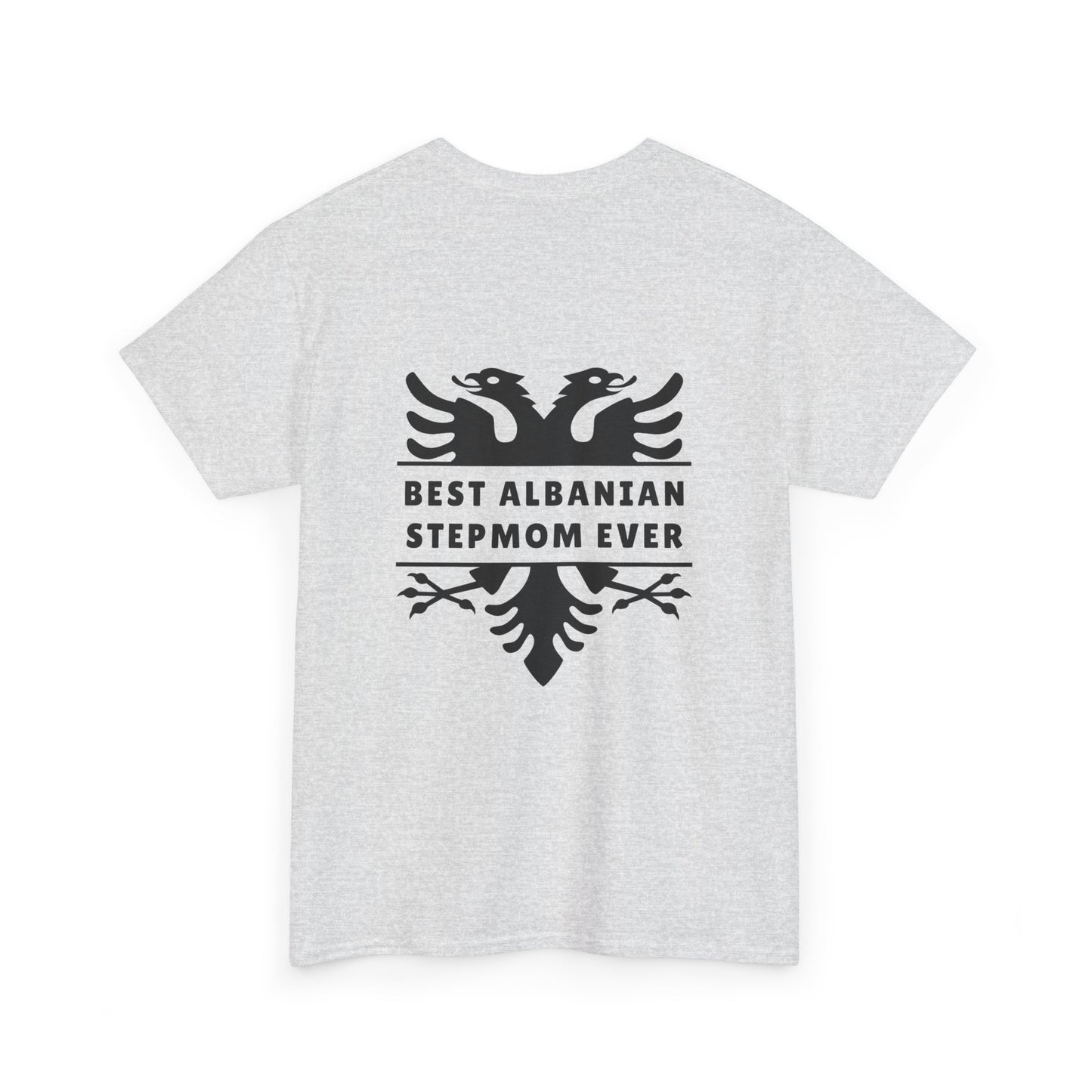 Best Albanian Stepmom Ever – Unisex Heavy Cotton T-Shirt Stylish Back Design | Albanian Eagle Graphic | Gift for Stepmothers