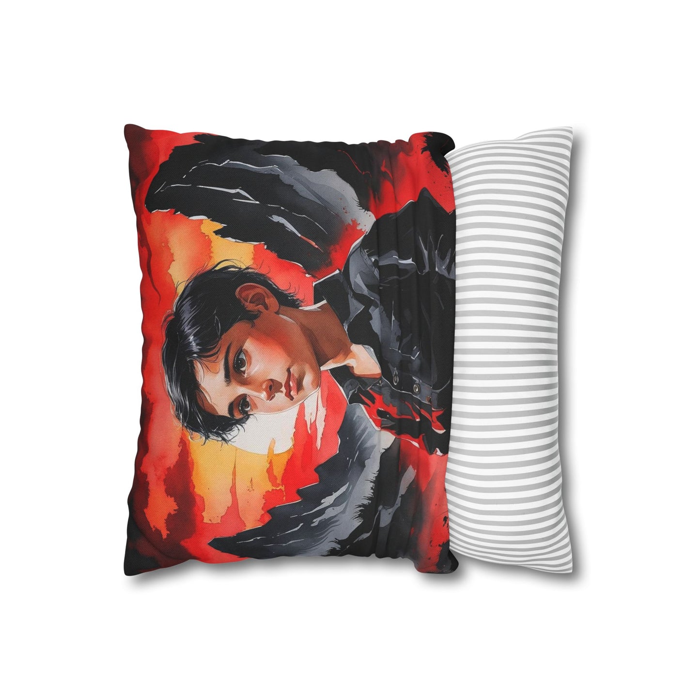 "Flamur at Dusk – Red & Black Albanian Shepherd Boy Pillowcase" | Watercolor Canvas-Style Cushion Cover in 4 Sizes (14”, 16”, 18”, 20”)