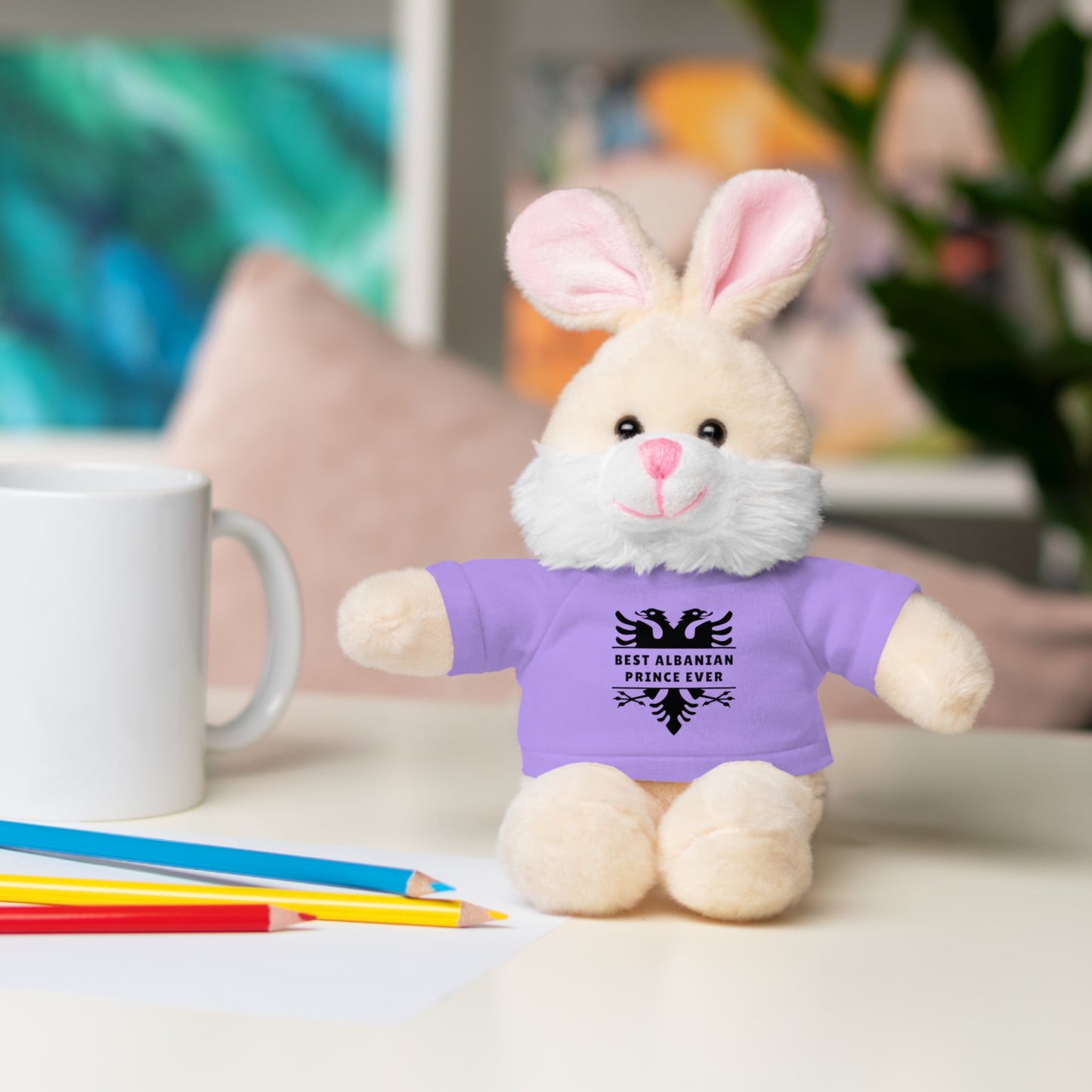 Best Albanian Prince Ever | Personalized 8" Plush Bunny | Multi-Color Custom Tee | Cute Gift for Kids