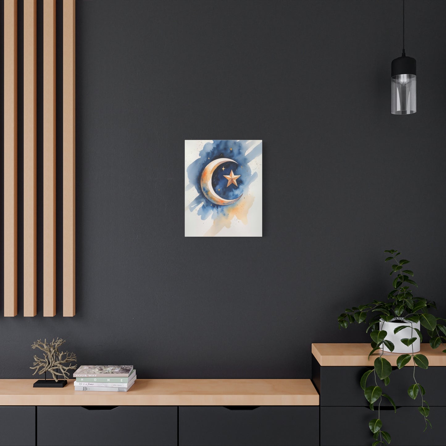 Kosovo Islamic Crescent Moon & Star Canvas I Watercolor Style | Celestial Wall Art for Home, Nursery & Gift Giving