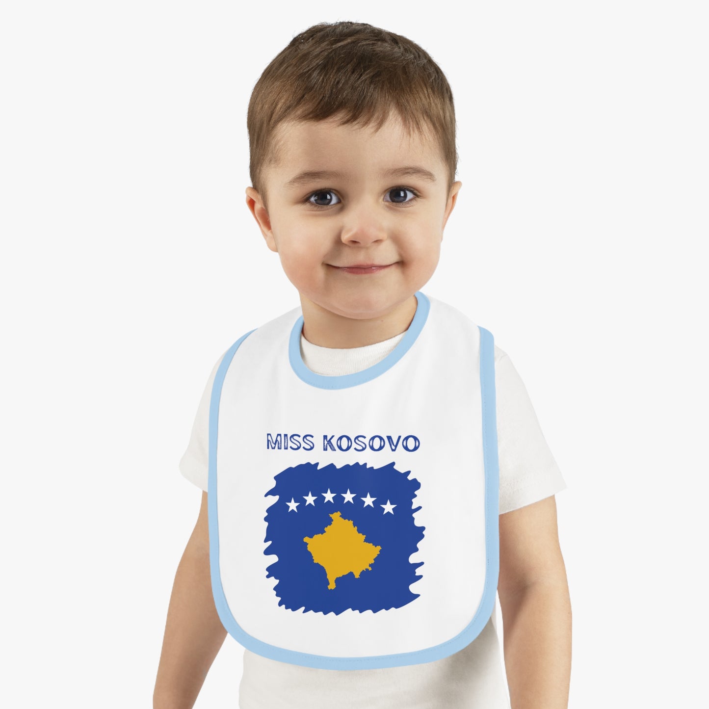 Miss Kosovo Baby Bib – Cute Infant Bib with Kosovo Flag Design | Baby Shower Gift & Everyday Feeding Accessor