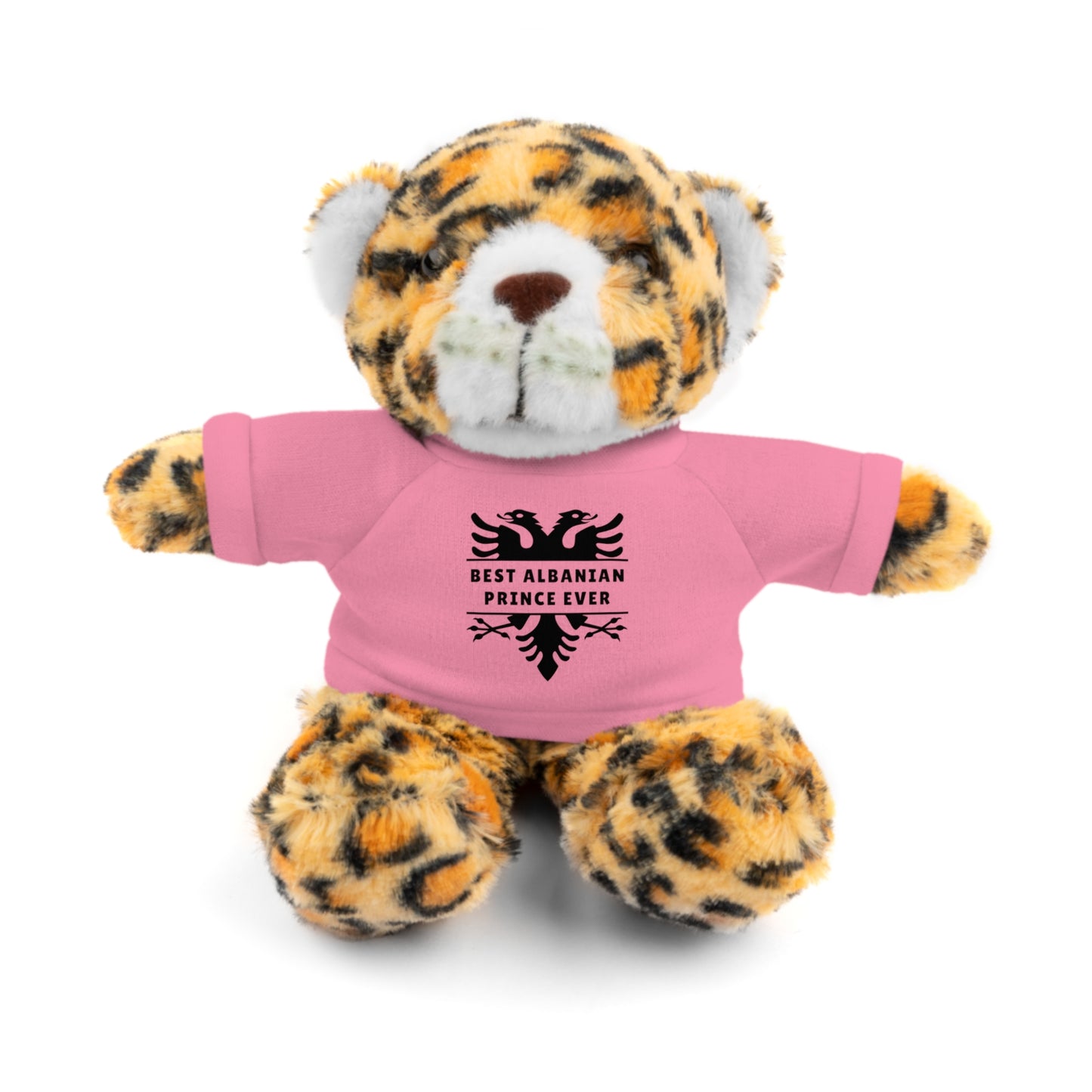 Best Albanian Prince Ever | Personalized 8" Plush Stuffed Animal Jaguar | Custom Tee in Multiple Colors | Gift for Kids & Collectors