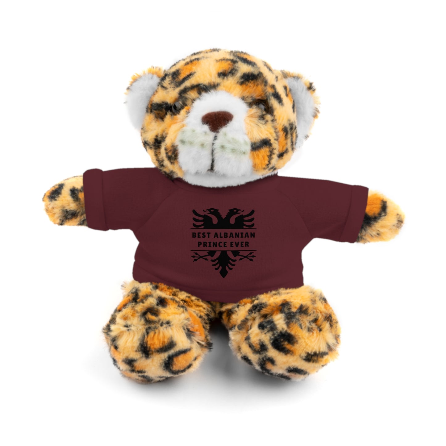 Best Albanian Prince Ever | Personalized 8" Plush Stuffed Animal Jaguar | Custom Tee in Multiple Colors | Gift for Kids & Collectors