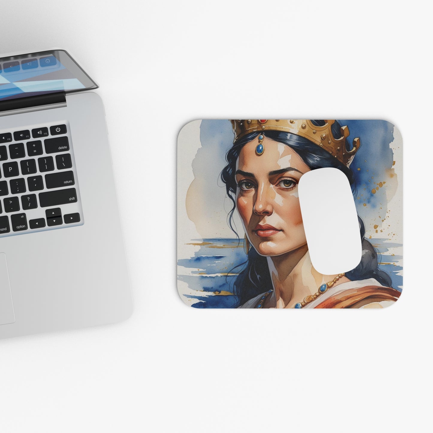 Queen Teuta of Illyria Mouse Pad – 9"x8" Regal Watercolor Portrait, Ancient Warrior Queen Desk Art