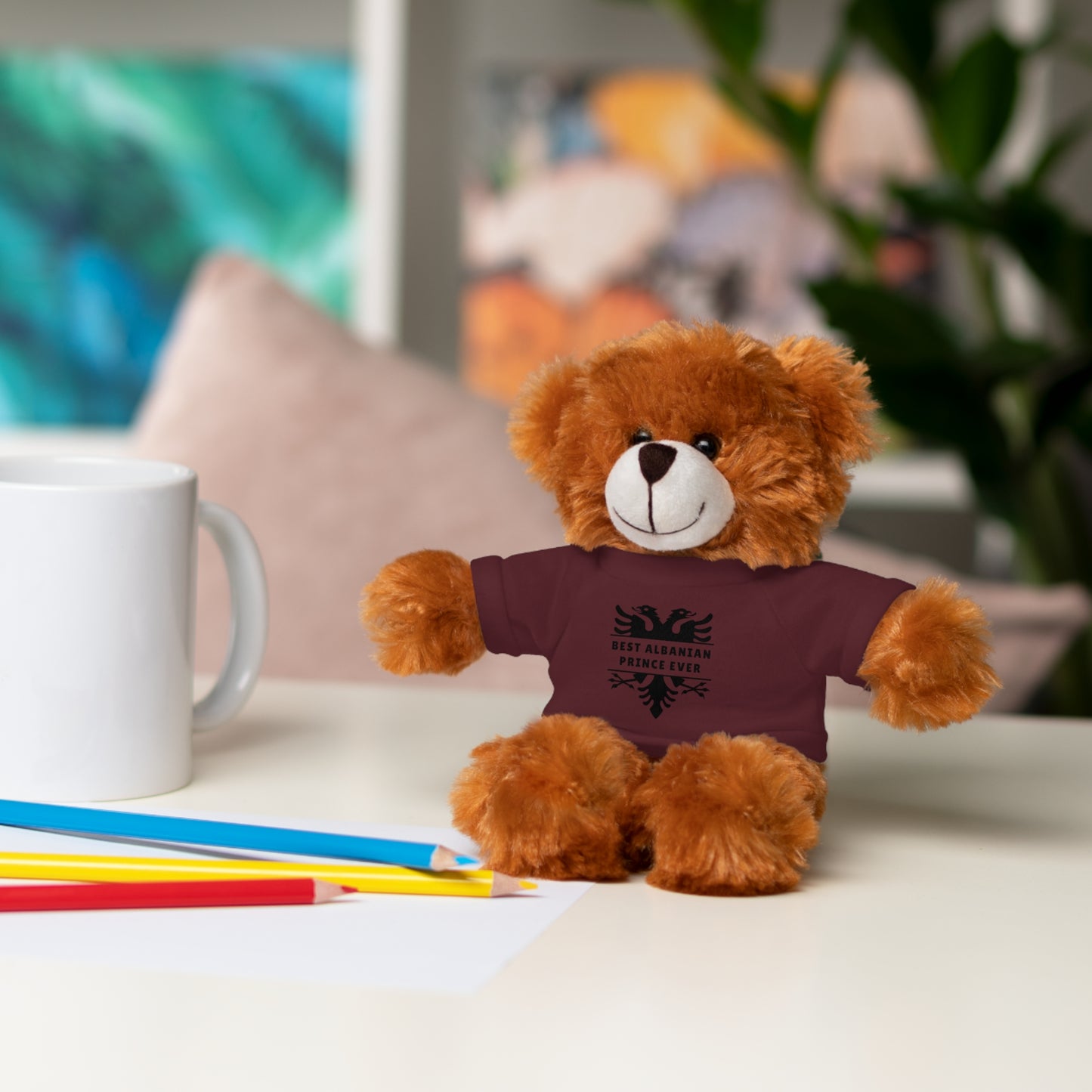 Stuffed Animal with Tee - Best Albanian Prince Ever, Cute Gift for Kids, Birthday Present, Nursery Decor, Unique Keepsake