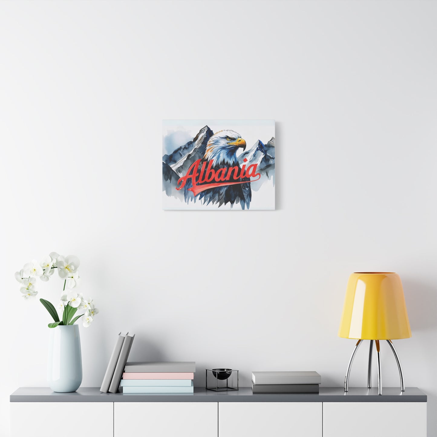 Albania Eagle Watercolor Style Canvas | Red & Black Mountain Art Print – Patriotic Wall Decor & Travel-Inspired Gift