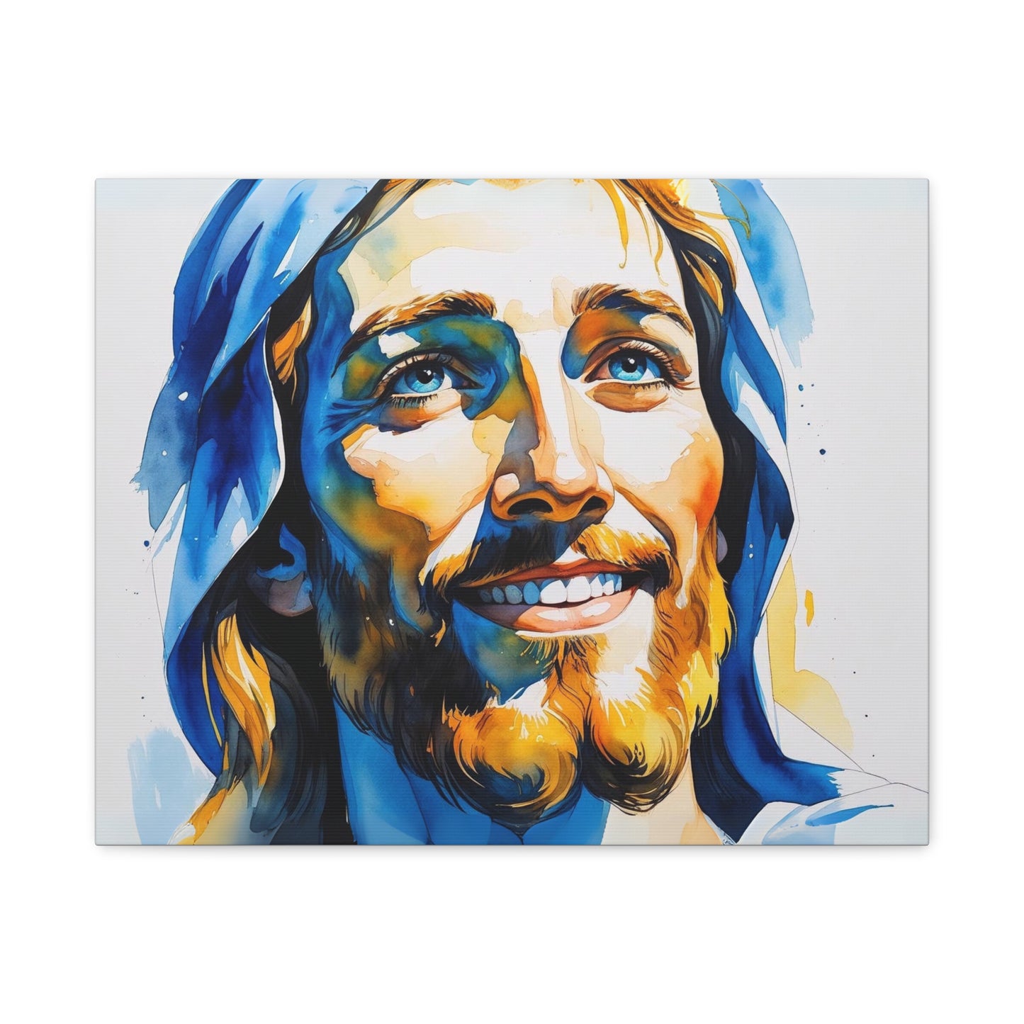 Joyful Light: Jesus Christ in Kosovo’s Colors – Watercolor Style Portrait Matte Canvas Wall Art