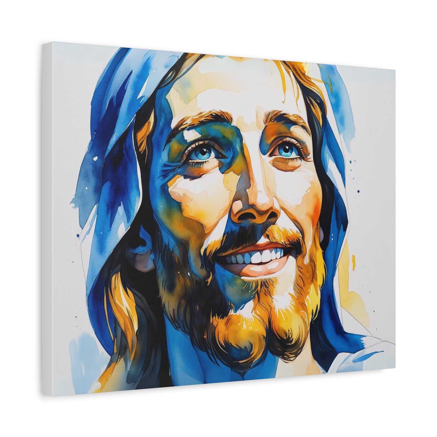 Joyful Light: Jesus Christ in Kosovo’s Colors – Watercolor Style Portrait Matte Canvas Wall Art