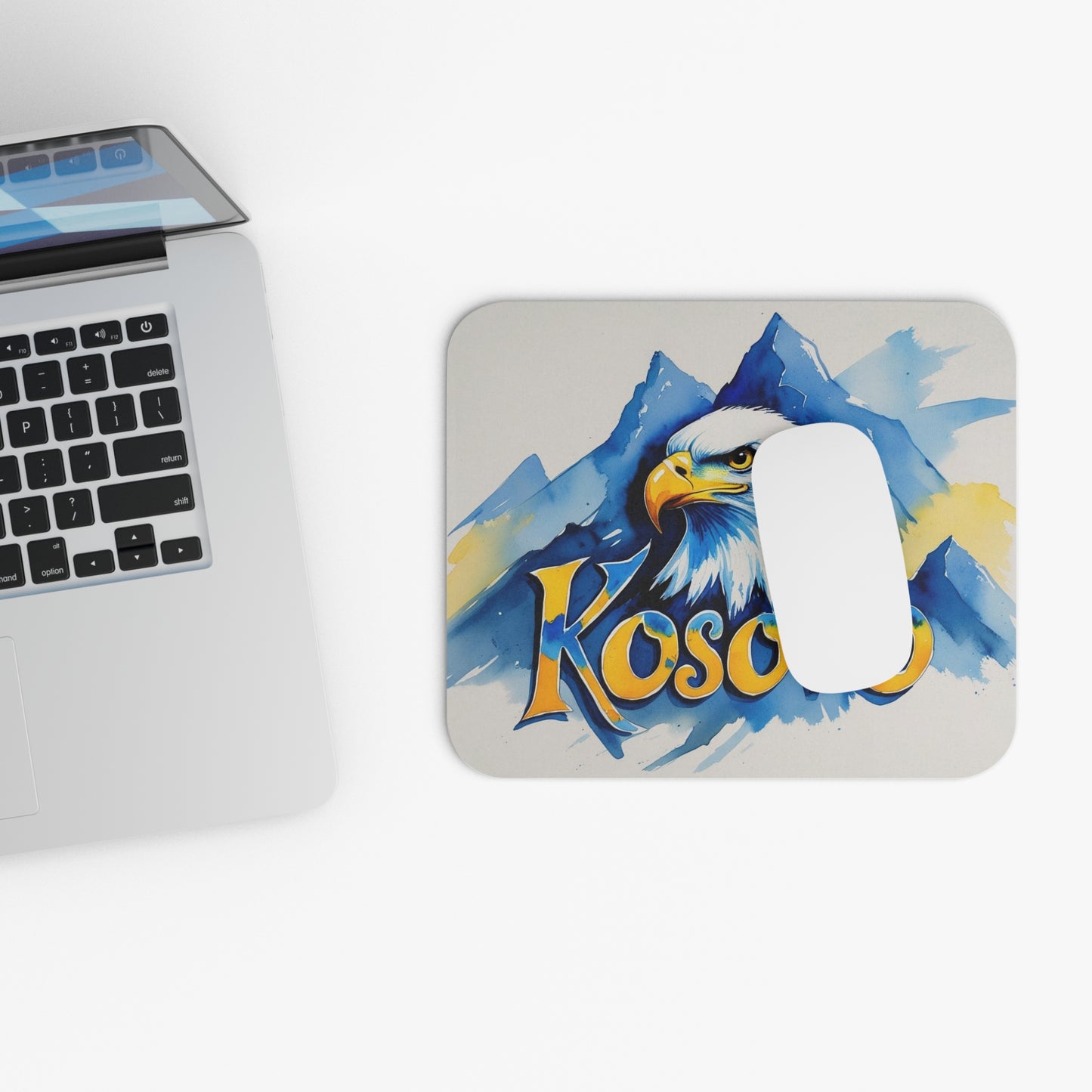 Kosovo Eagle Mouse Pad – Watercolor Desk Art in Yellow & Blue Unique Office Decor | Patriotic Gift | 9"x8" Gamer & Travel Essential