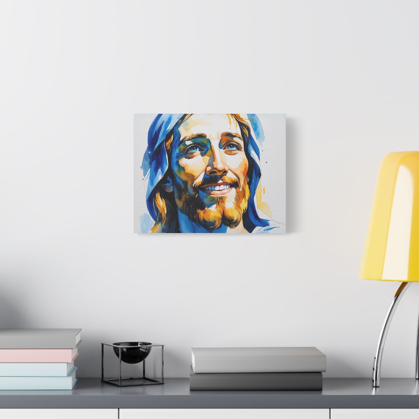 Joyful Light: Jesus Christ in Kosovo’s Colors – Watercolor Style Portrait Matte Canvas Wall Art