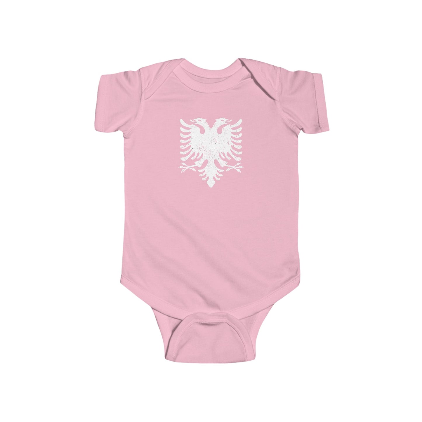 Albanian Eagle Infant Bodysuit – White Distressed Eagle Baby Onesie | Soft Heritage Apparel & Unique Baby Gift