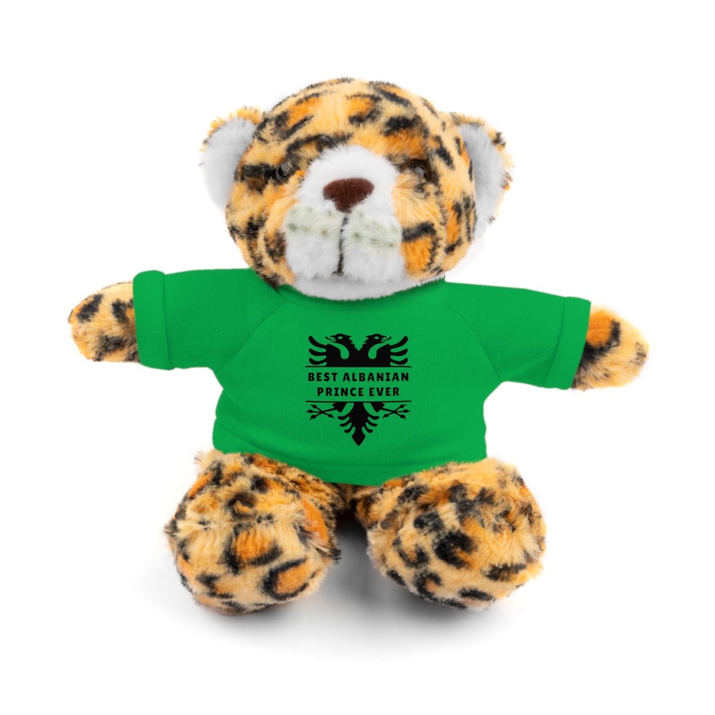 Best Albanian Prince Ever | Personalized 8" Plush Stuffed Animal Jaguar | Custom Tee in Multiple Colors | Gift for Kids & Collectors