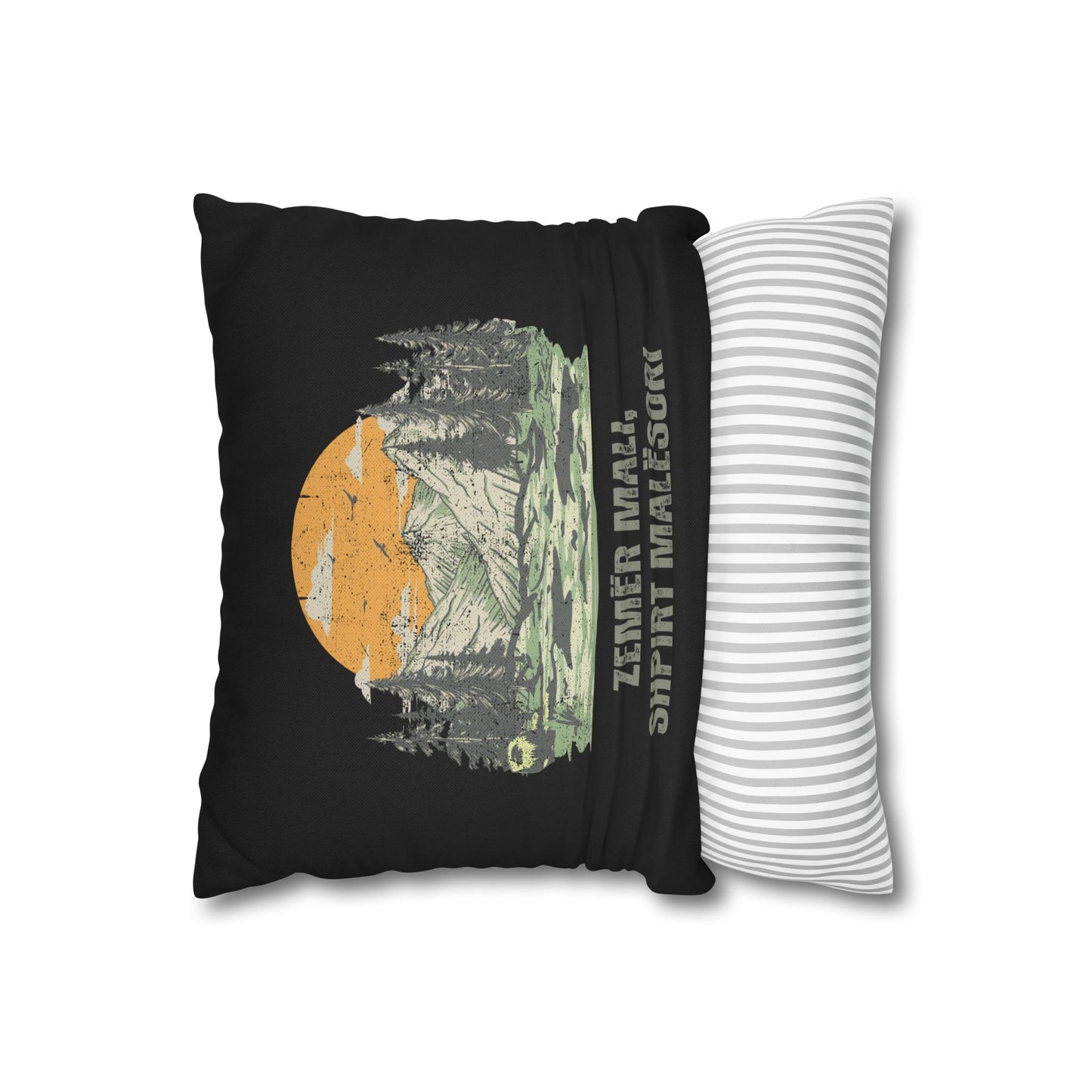 Zemër Mali, Shpirt Malësori – Black Grunge Mountain Pillowcase, Albanian Highlander Decor, Bold Cultural Accent