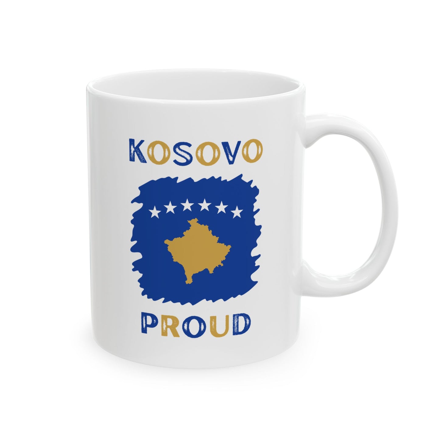 Kosovo Proud Mug – 11oz Ceramic Cup | Yellow & Blue Flag Design for Everyday Pride, Gift Giving & Cultural Celebrations