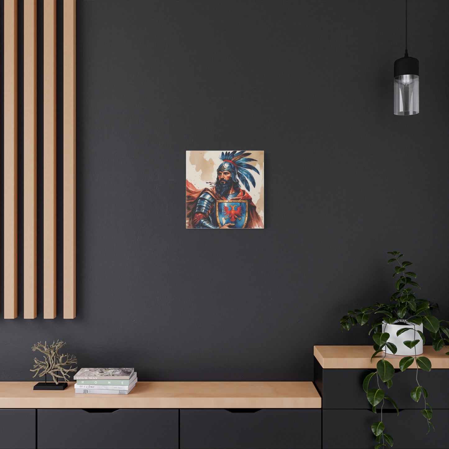 Skanderbeg: Guardian of the Eagle – A Regal Watercolor Style Portrait of Albania’s National Hero in Crimson, Gold, and Valor