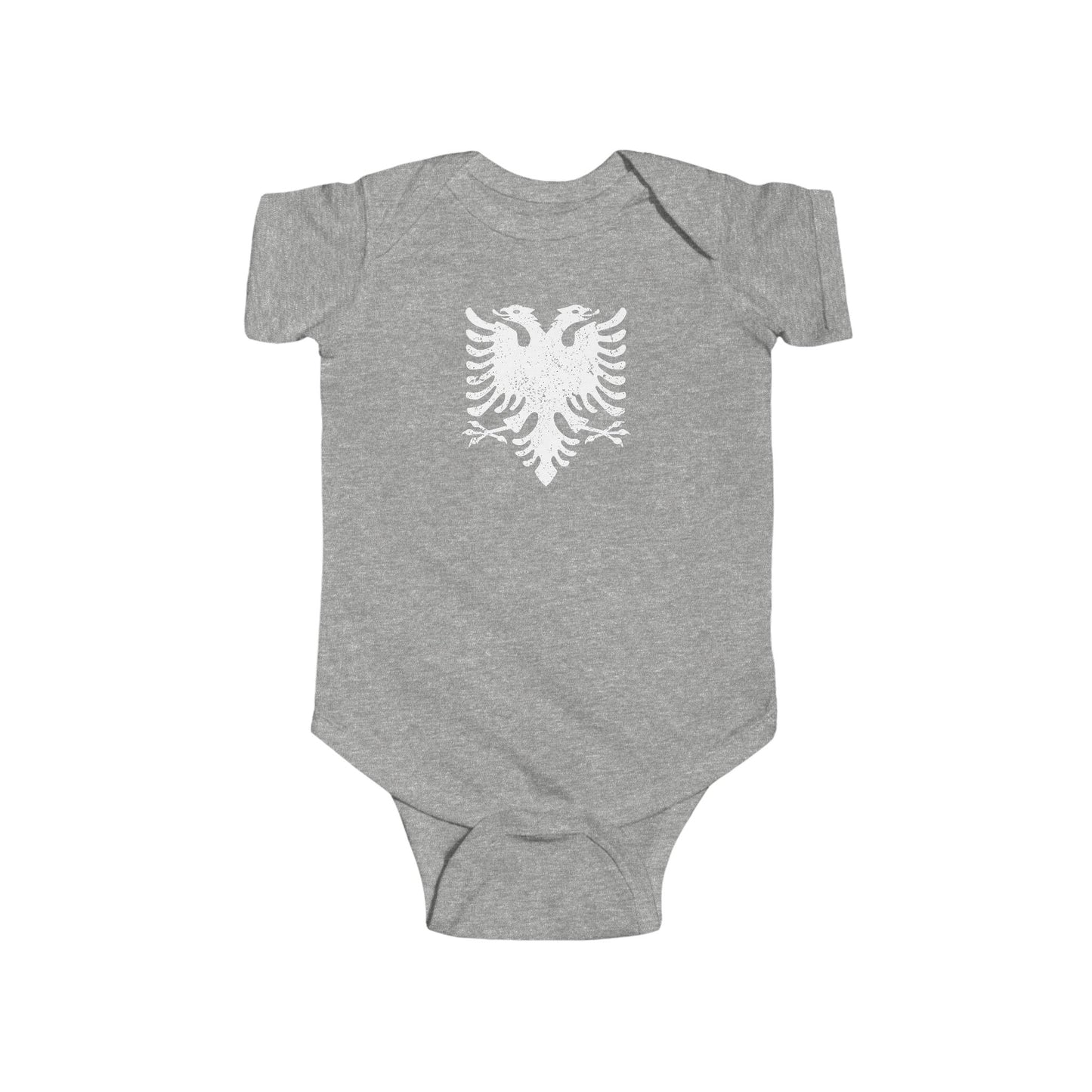 Albanian Eagle Infant Bodysuit – White Distressed Eagle Baby Onesie | Soft Heritage Apparel & Unique Baby Gift