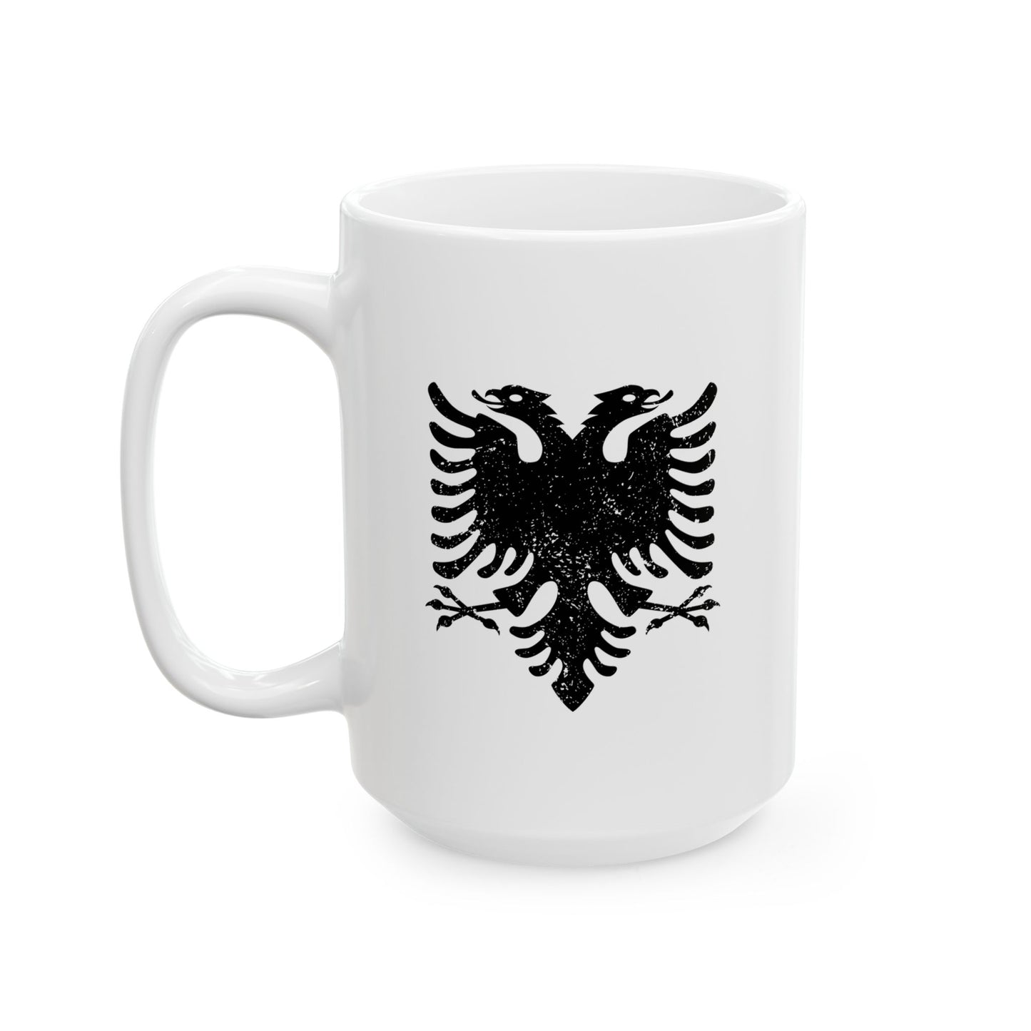 Artistic Black Eagle Ceramic Mug – 11oz & 15oz White Mug | Bold Albanian Gift for Coffee & Tea Lovers, Home & Kitchen Decor