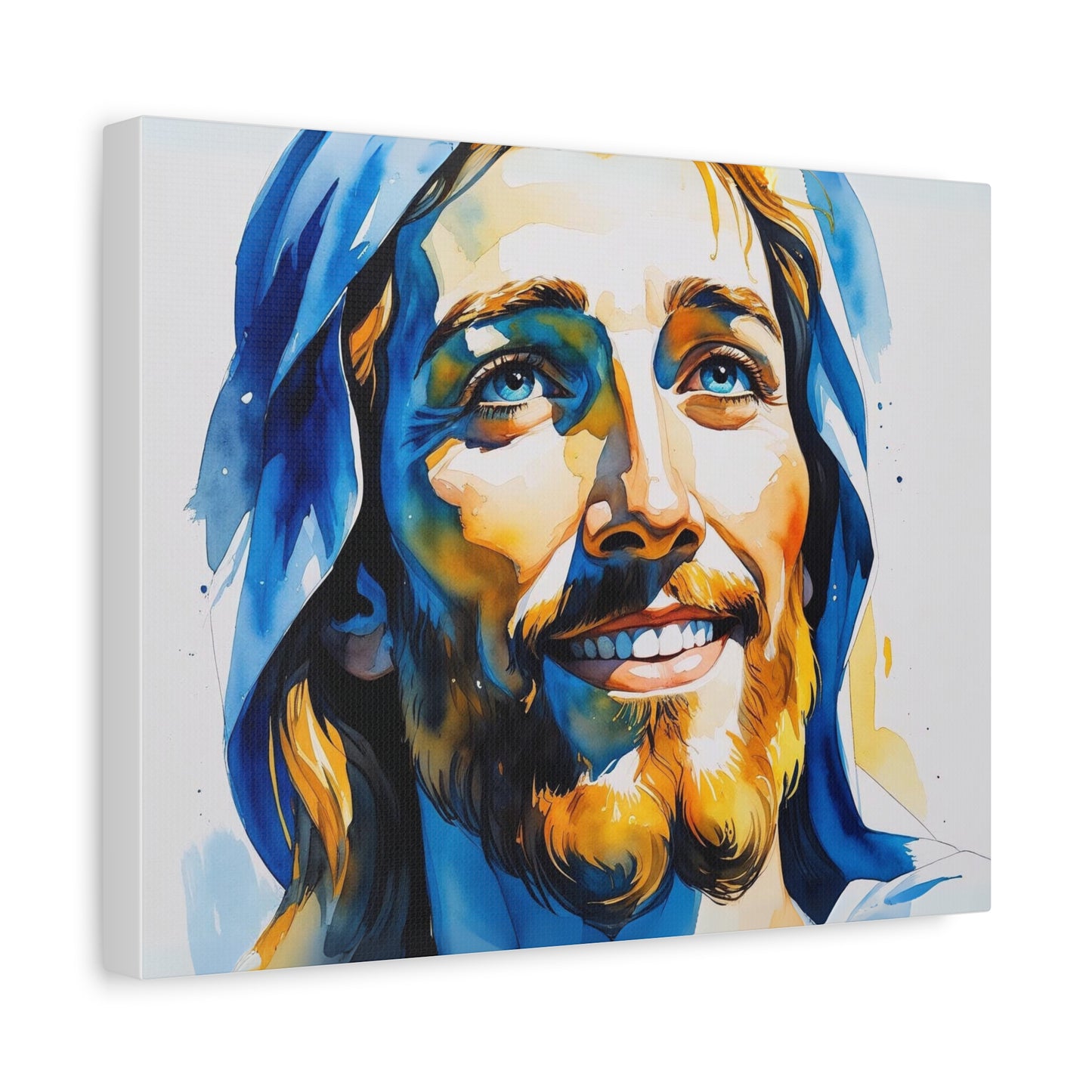 Joyful Light: Jesus Christ in Kosovo’s Colors – Watercolor Style Portrait Matte Canvas Wall Art