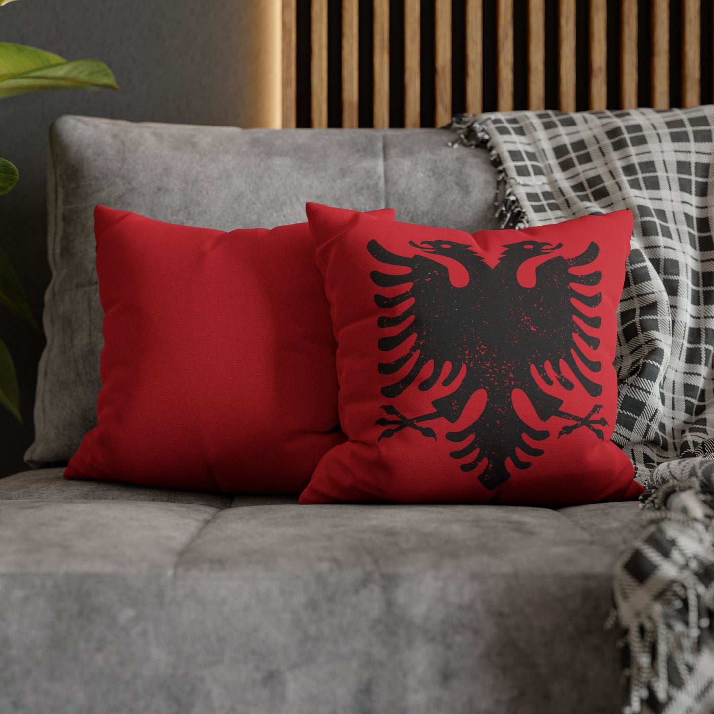Albanian Flag Eagle Pillowcase – Bold Red & Black Heritage Cushion Cover, Distressed Style Look