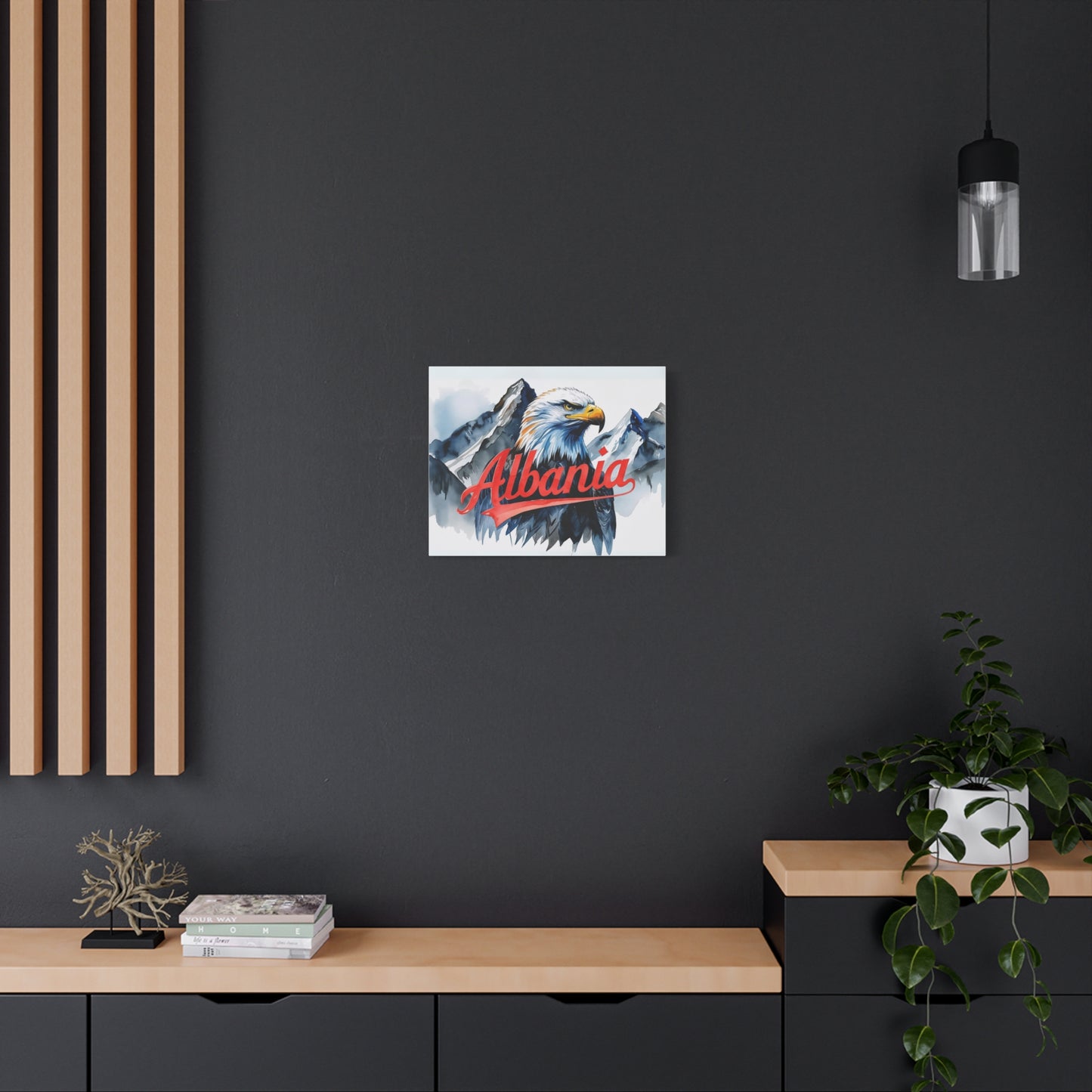 Albania Eagle Watercolor Style Canvas | Red & Black Mountain Art Print – Patriotic Wall Decor & Travel-Inspired Gift
