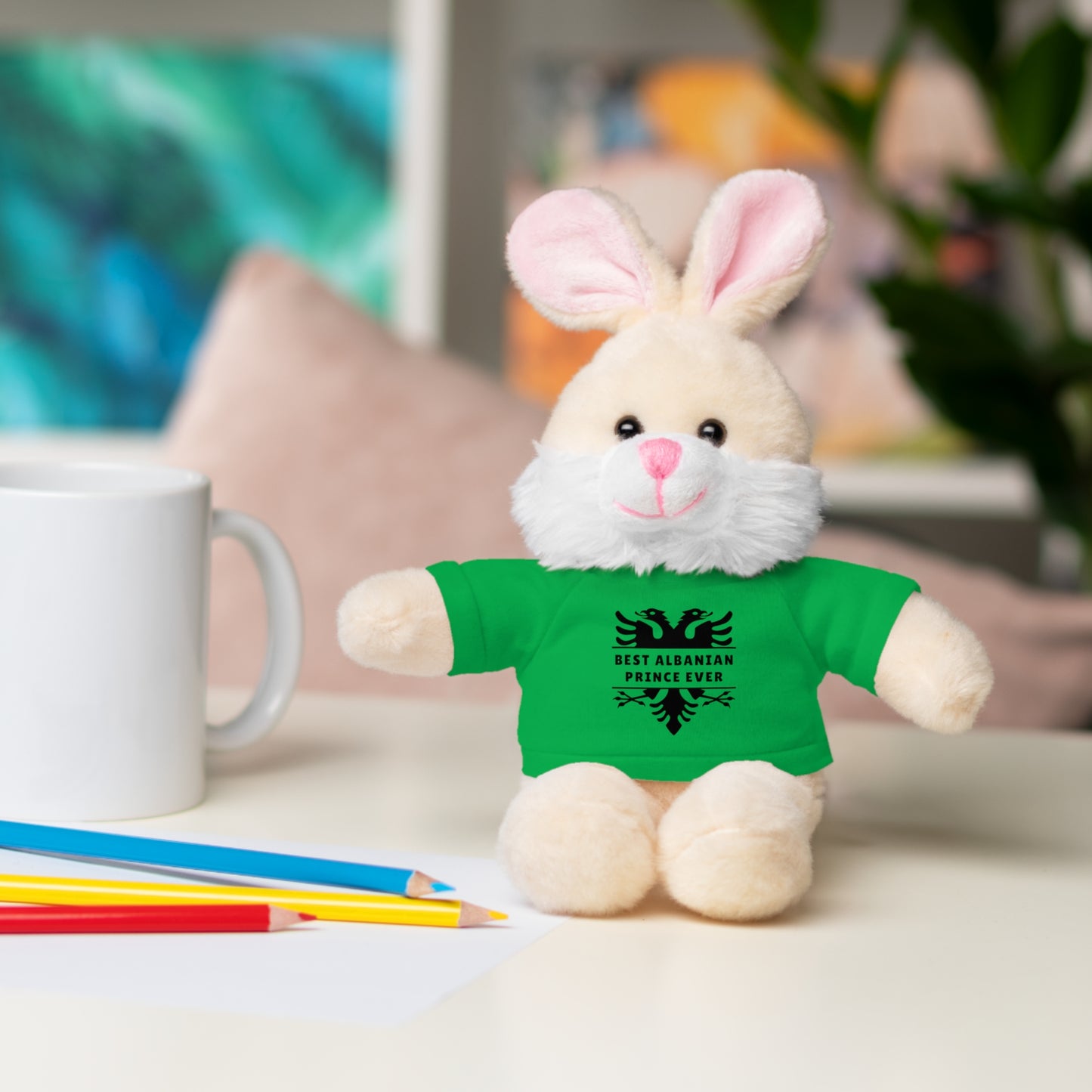 Best Albanian Prince Ever | Personalized 8" Plush Bunny | Multi-Color Custom Tee | Cute Gift for Kids