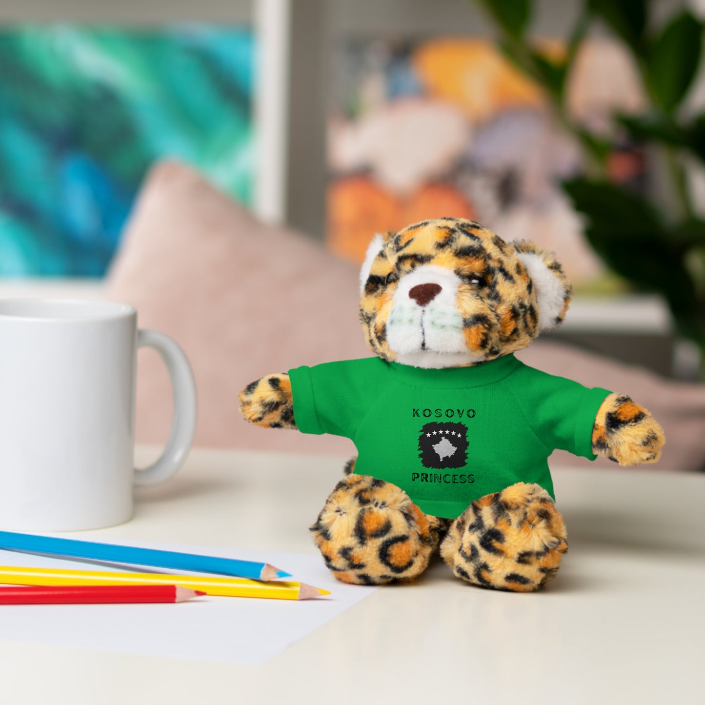 Kosovo Princess | 8" Plush Jaguar with Personalized Tee – Fierce & Cuddly Gift for Kids & Toddlers
