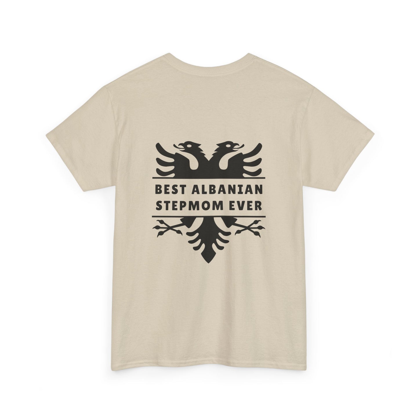 Best Albanian Stepmom Ever – Unisex Heavy Cotton T-Shirt Stylish Back Design | Albanian Eagle Graphic | Gift for Stepmothers