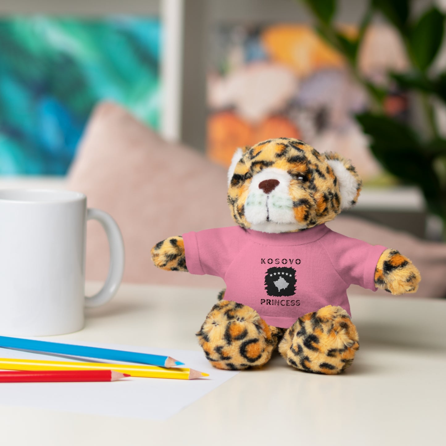 Kosovo Princess | 8" Plush Jaguar with Personalized Tee – Fierce & Cuddly Gift for Kids & Toddlers