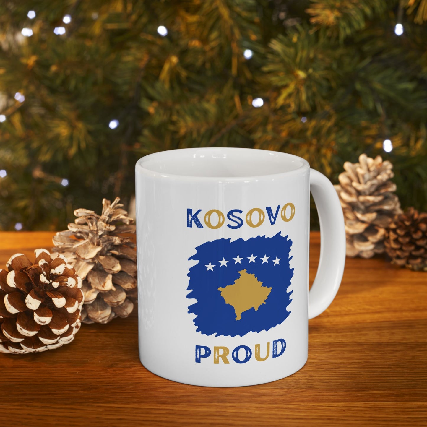 Kosovo Proud Mug – 11oz Ceramic Cup | Yellow & Blue Flag Design for Everyday Pride, Gift Giving & Cultural Celebrations