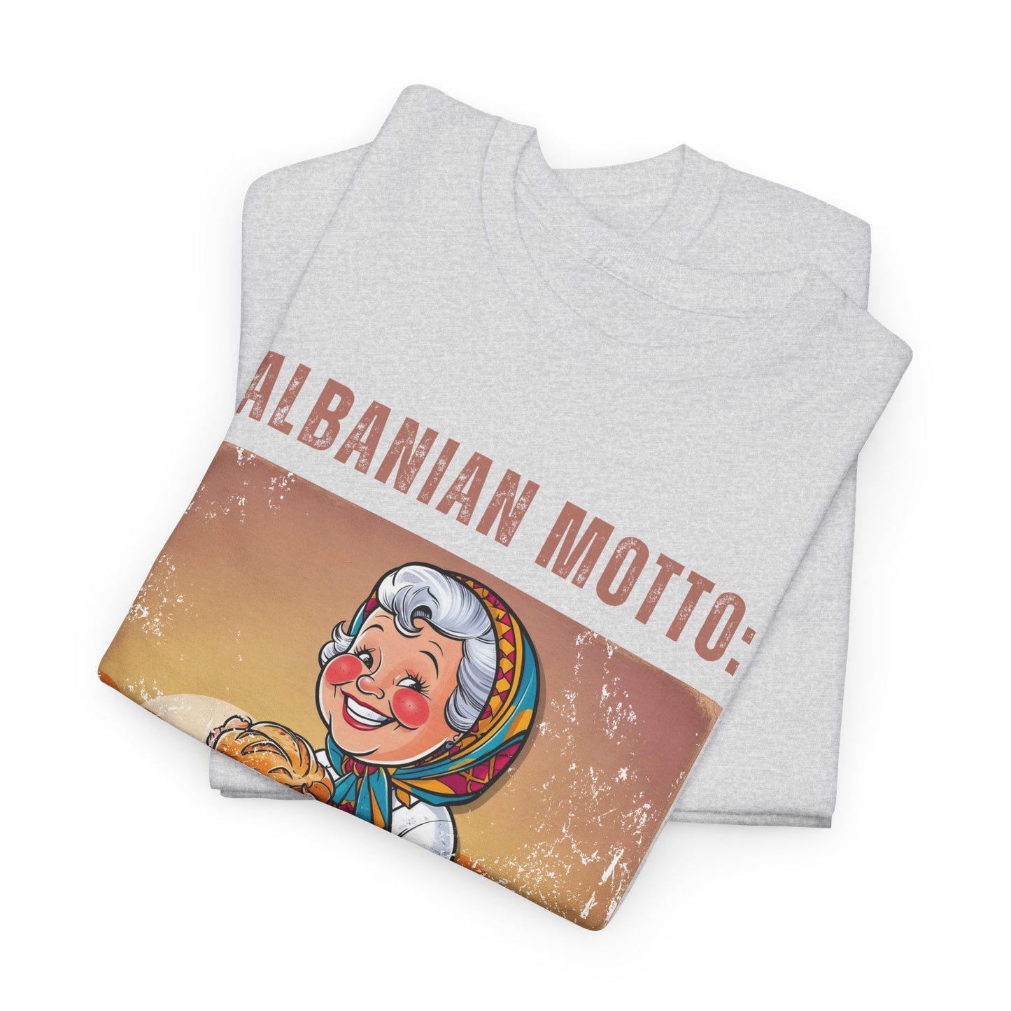 In Bread We Trust – Albanian Motto Tee | Unisex Heavy Cotton T-Shirt, Funny Cultural Gift & Foodie Apparel