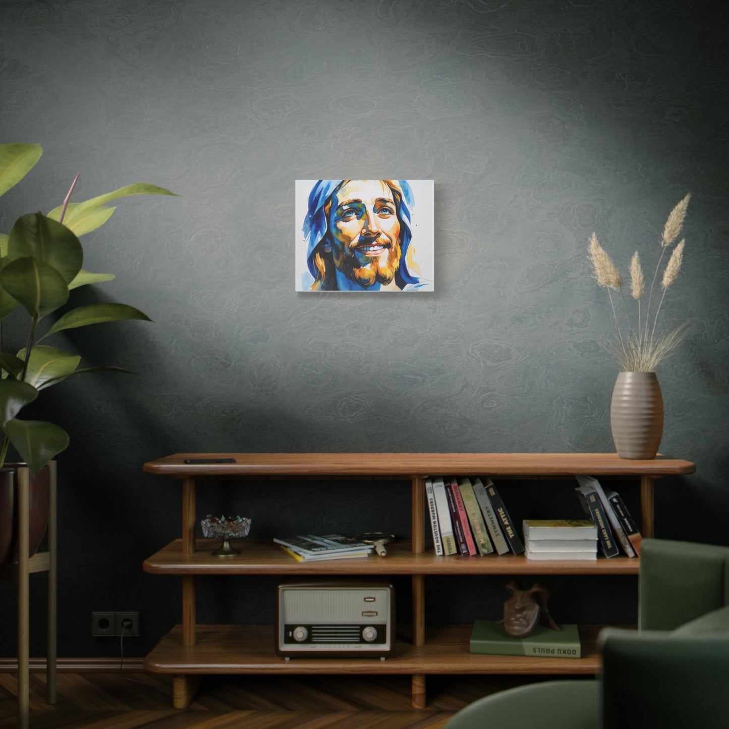 Joyful Light: Jesus Christ in Kosovo’s Colors – Watercolor Style Portrait Matte Canvas Wall Art