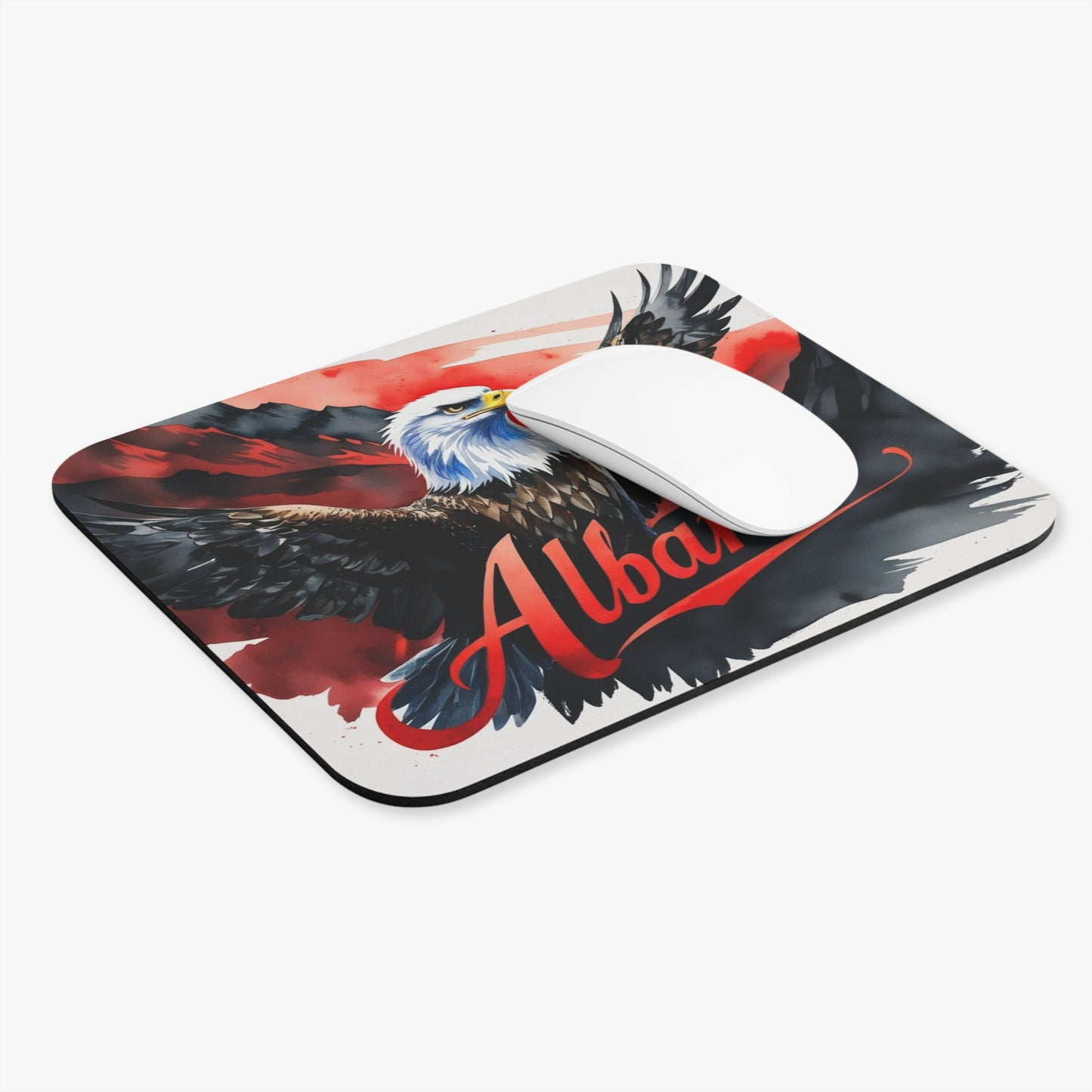 Patriotic Eagle Mouse Pad – Albania-Inspired Desk Art in Red & Black Albanian Office Decor | Gifts for Her & Him | 9"x8" Stylish Mouse Pad