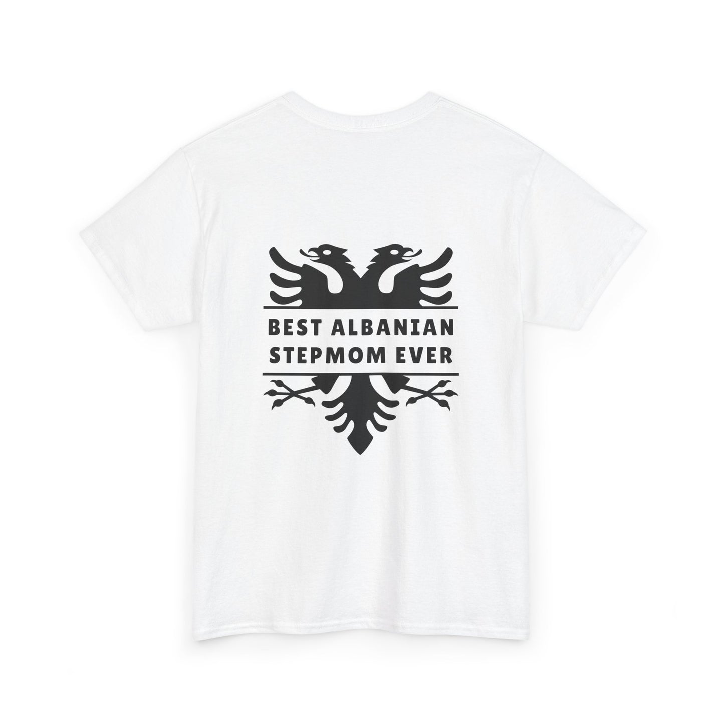Best Albanian Stepmom Ever – Unisex Heavy Cotton T-Shirt Stylish Back Design | Albanian Eagle Graphic | Gift for Stepmothers