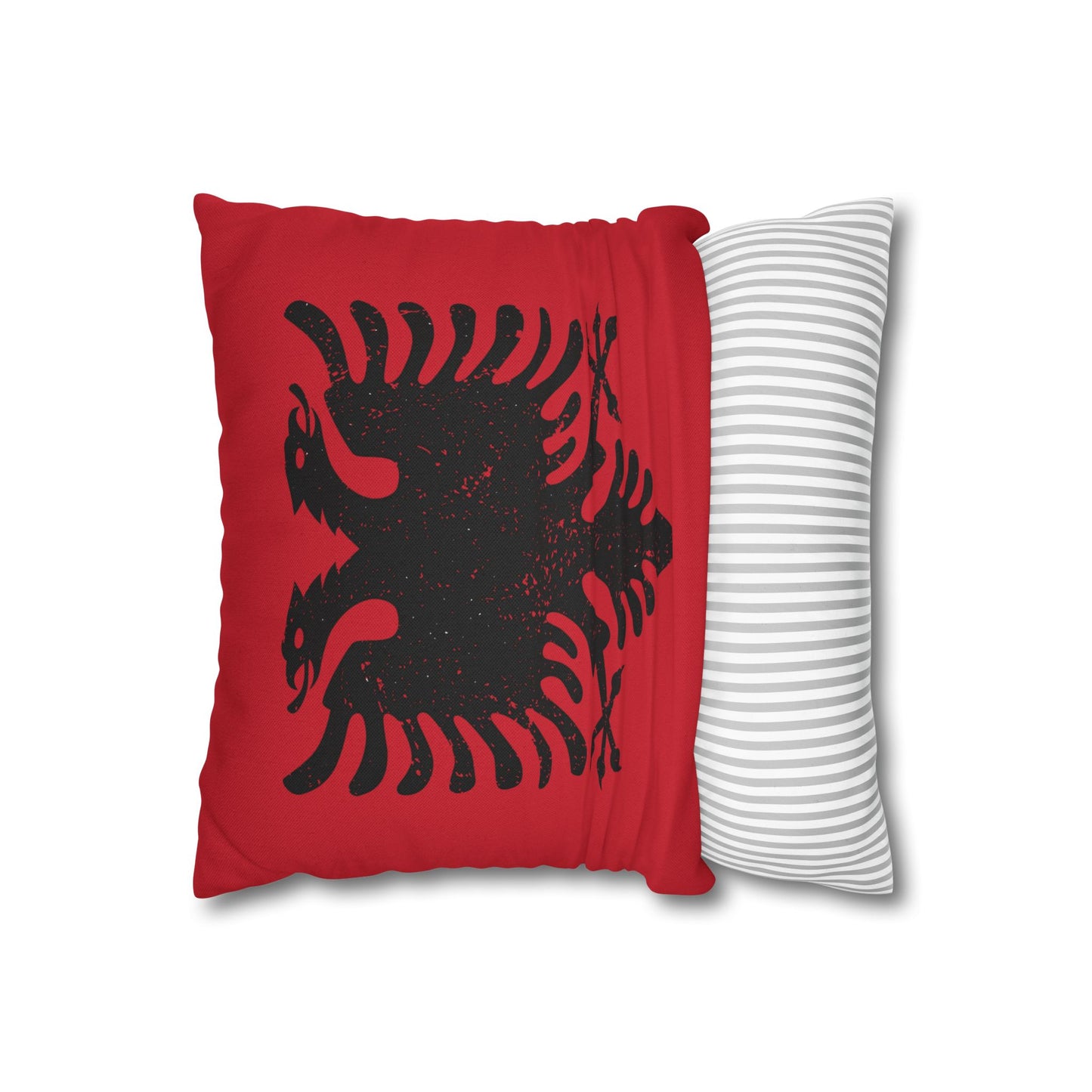 Albanian Flag Eagle Pillowcase – Bold Red & Black Heritage Cushion Cover, Distressed Style Look