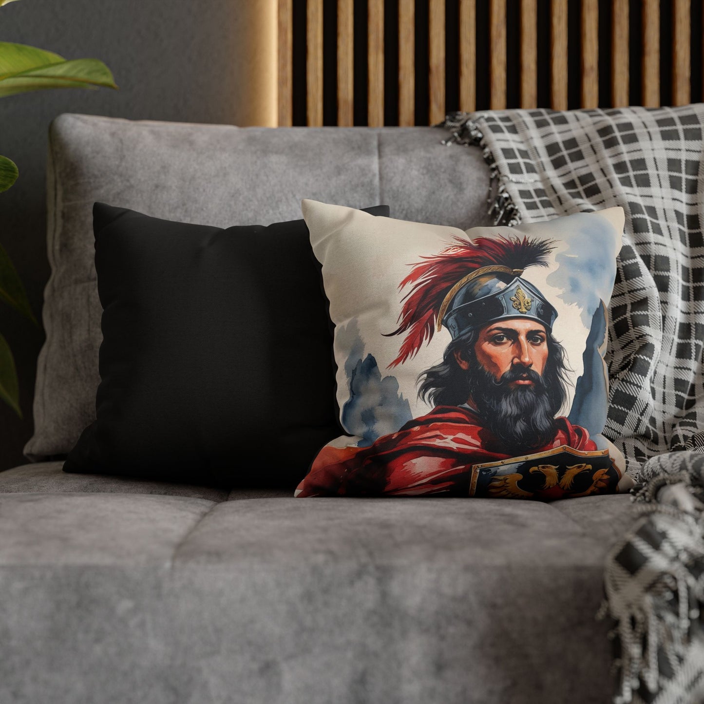 Skanderbeg Portrait Pillowcase – Albanian Hero Art, Patriotic Home Decor, Historical Accent Cushion, Unique Gift for Albanian Pride