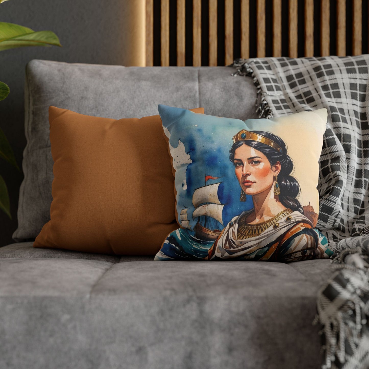 Queen Teuta of Illyria Pillowcase – Regal Portrait of Albanian Legacy, Decorative Home Accent, Historic Art Cushion, Patriotic Gift