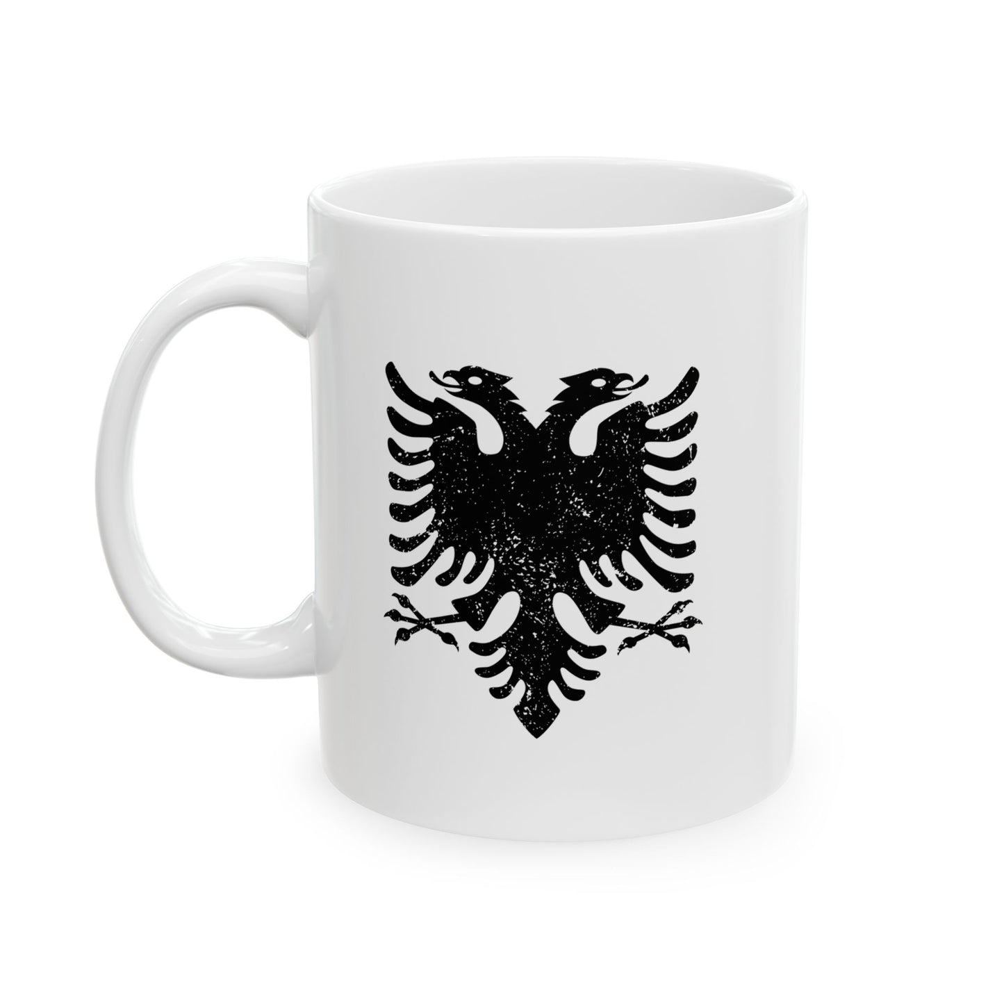 Artistic Black Eagle Ceramic Mug – 11oz & 15oz White Mug | Bold Albanian Gift for Coffee & Tea Lovers, Home & Kitchen Decor