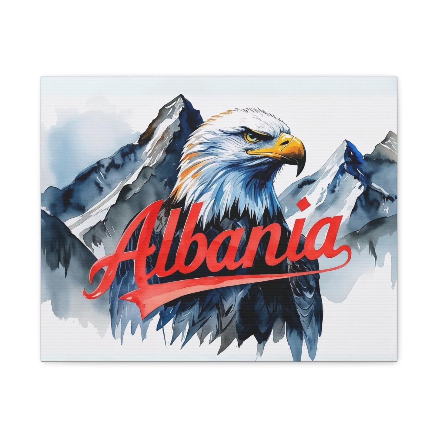 Albania Eagle Watercolor Style Canvas | Red & Black Mountain Art Print – Patriotic Wall Decor & Travel-Inspired Gift