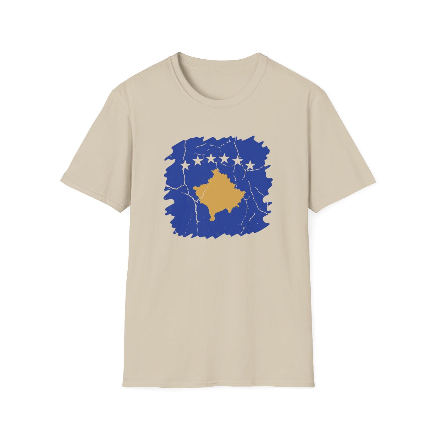 Distressed Kosovo Flag Map T-Shirt – Unisex Softstyle National Pride Tee