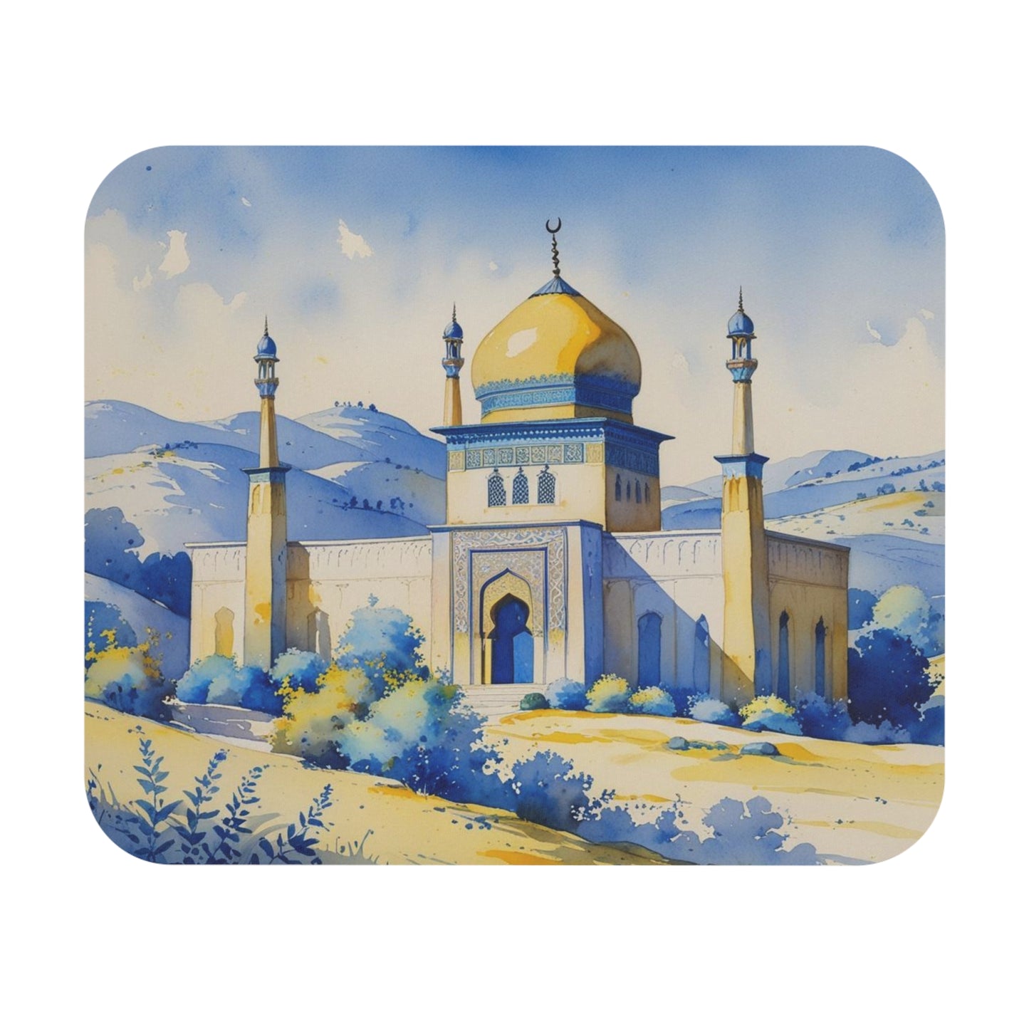 Watercolor Sufi Temple Mouse Pad – Kosovo-Inspired Art, 9"x8", Elegant Desk Deco