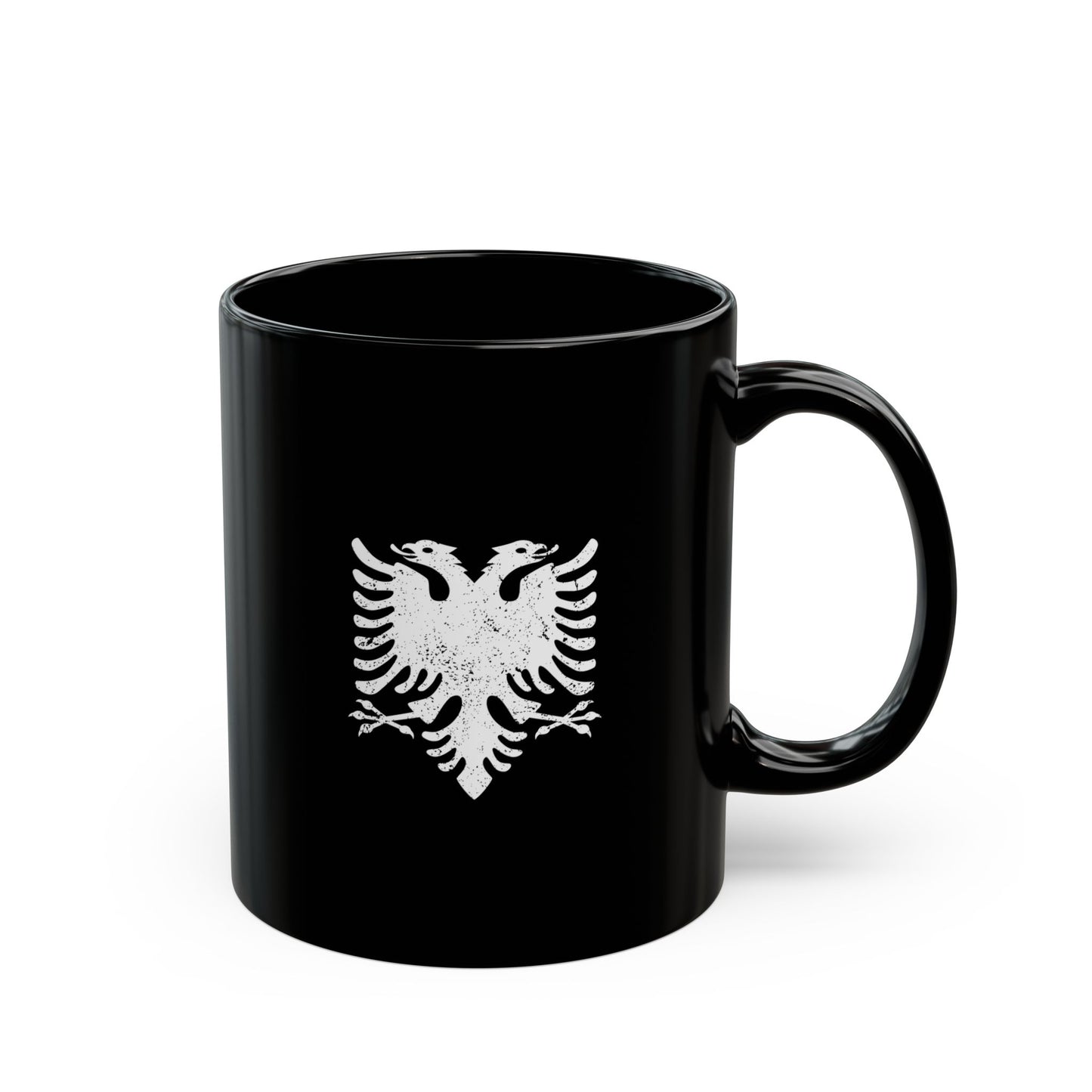 White Eagle on Black Mug – 11oz Albanian Pride Ceramic Cup | Bold Cultural Gift for Coffee Lovers & Heritage Fans