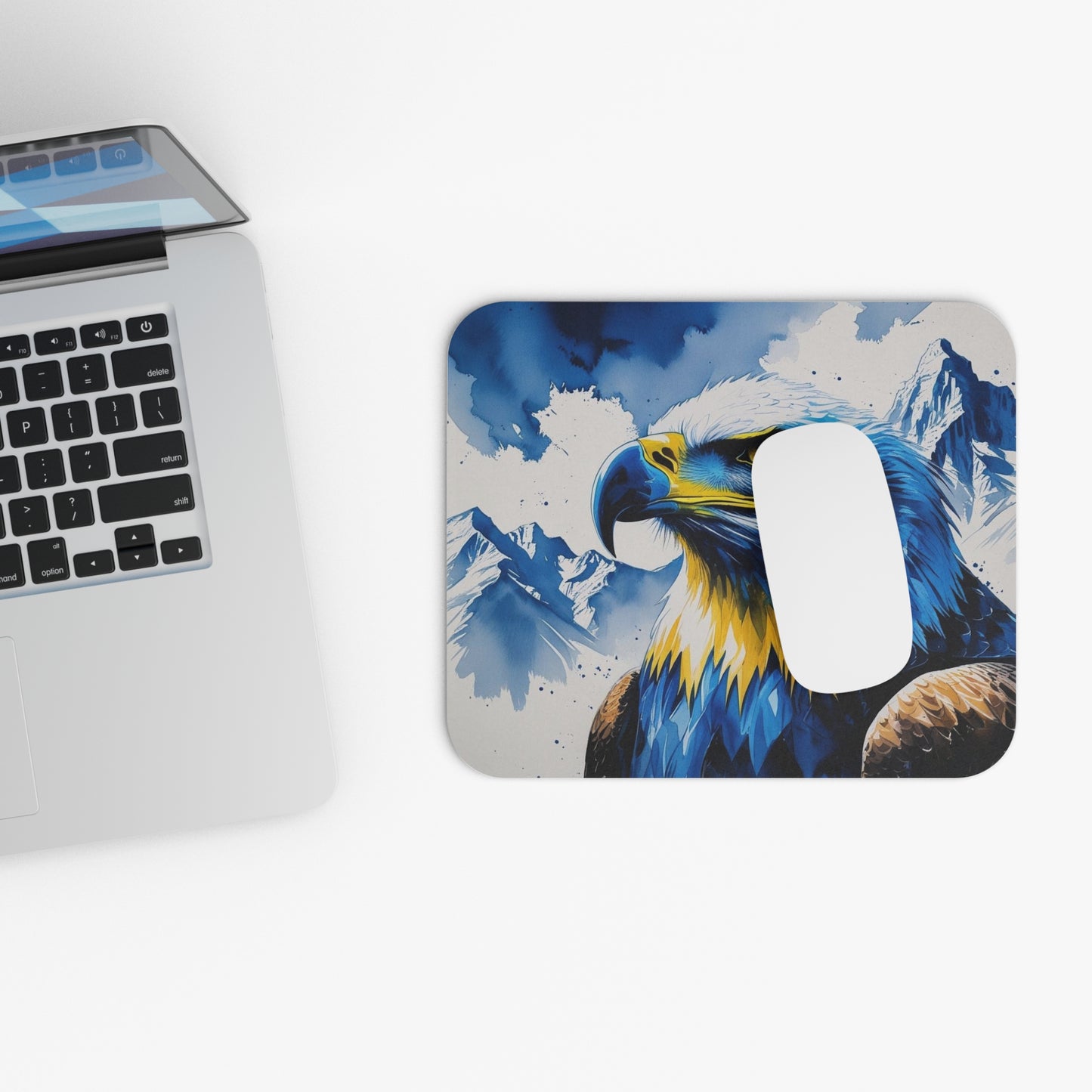 Kosovo Eagle Mousepad – 9"x8" Watercolor-Inspired Desk Mat Blue & Yellow Tones | Sharr Mountains Background | Patriotic Kosovo Desk Accessory