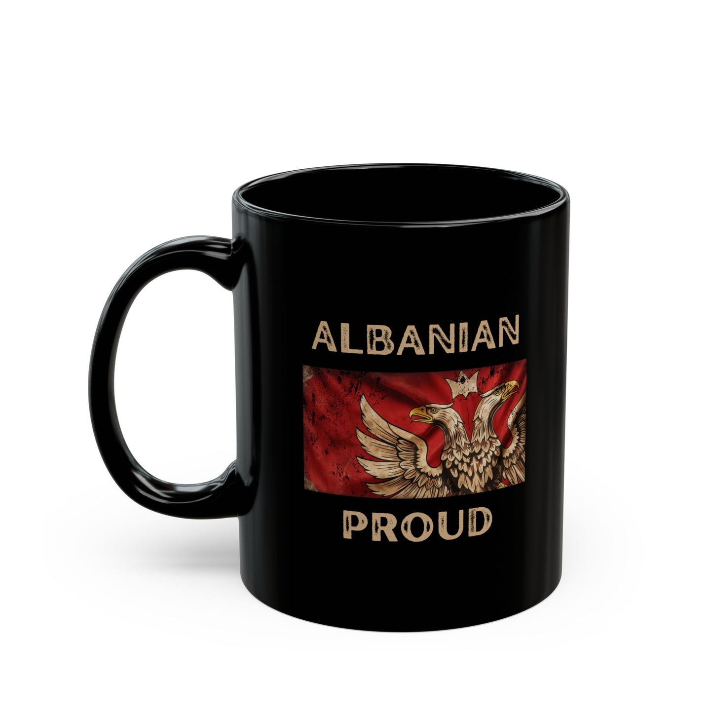 Albanian Proud Mug – Black 11oz Ceramic Coffee Cup | Celebrate Heritage & Culture with the Iconic Eagle Design