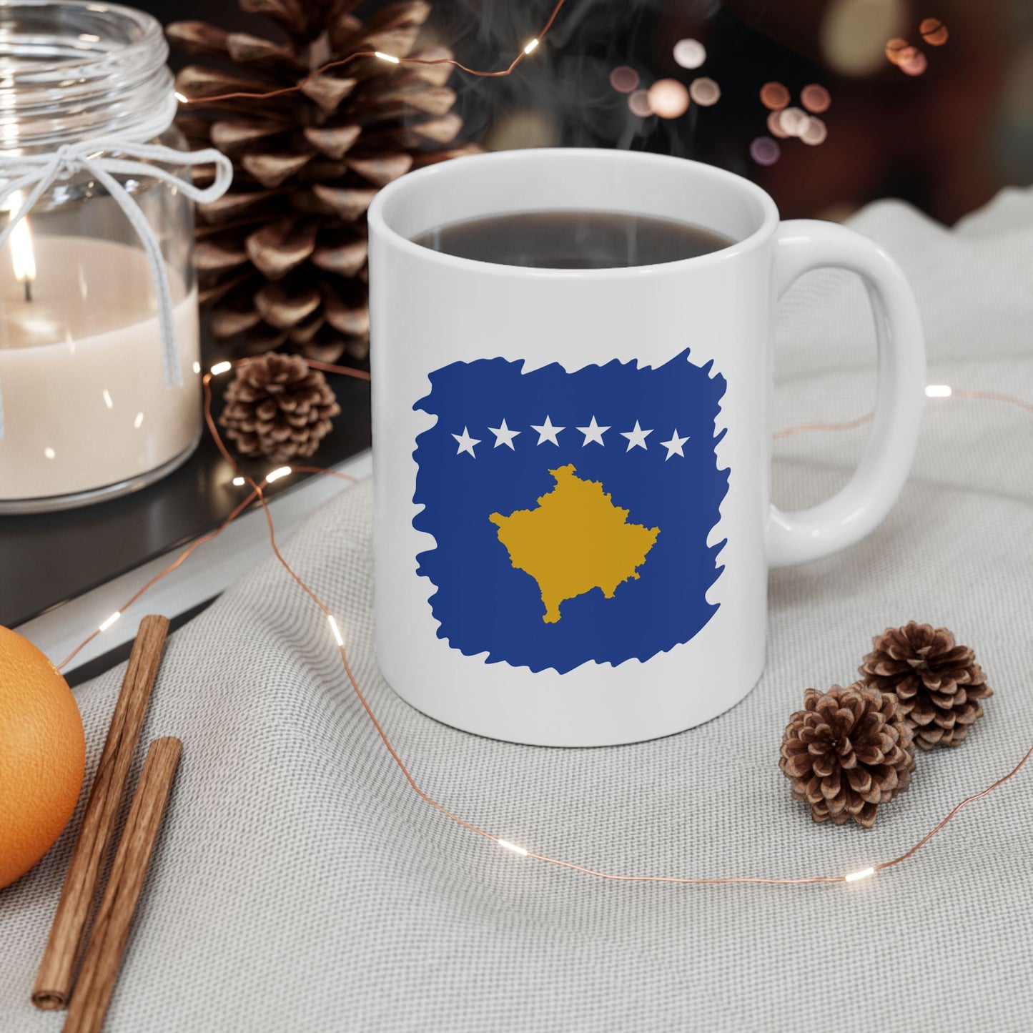 Kosovo Flag Ceramic Mug – Blue, Yellow & White Star Design | 11oz  | Perfect Gift for Home & Office