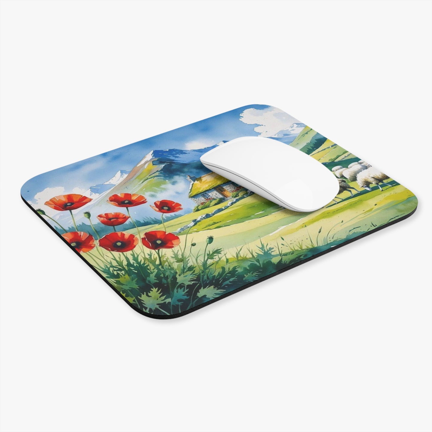 Malsia Highlands Mouse Pad – Watercolor Landscape Edition (9" x 8") | Tranquil Mountain Scene | Gift for Nature Lovers & Cultural Enthusiasts