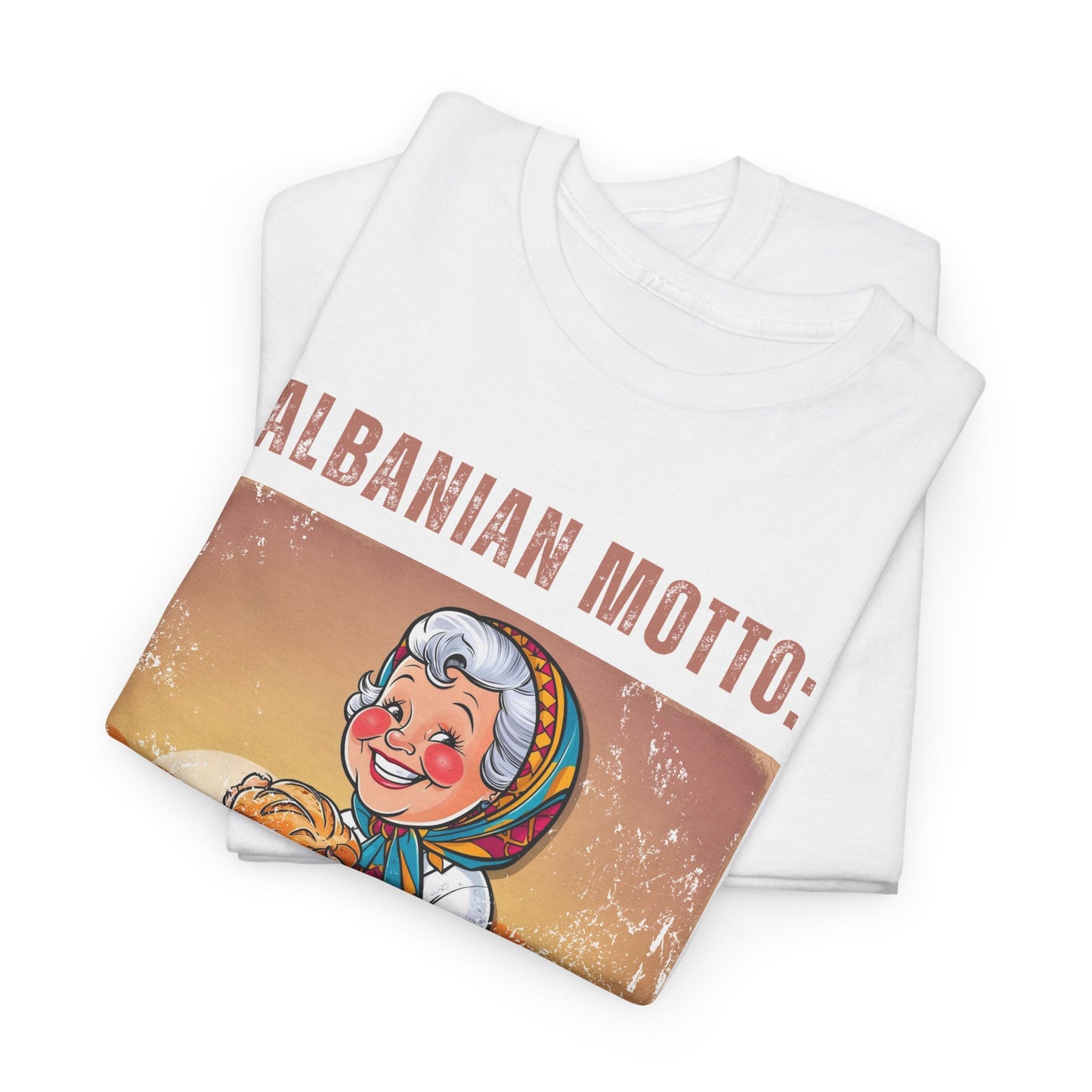 In Bread We Trust – Albanian Motto Tee | Unisex Heavy Cotton T-Shirt, Funny Cultural Gift & Foodie Apparel