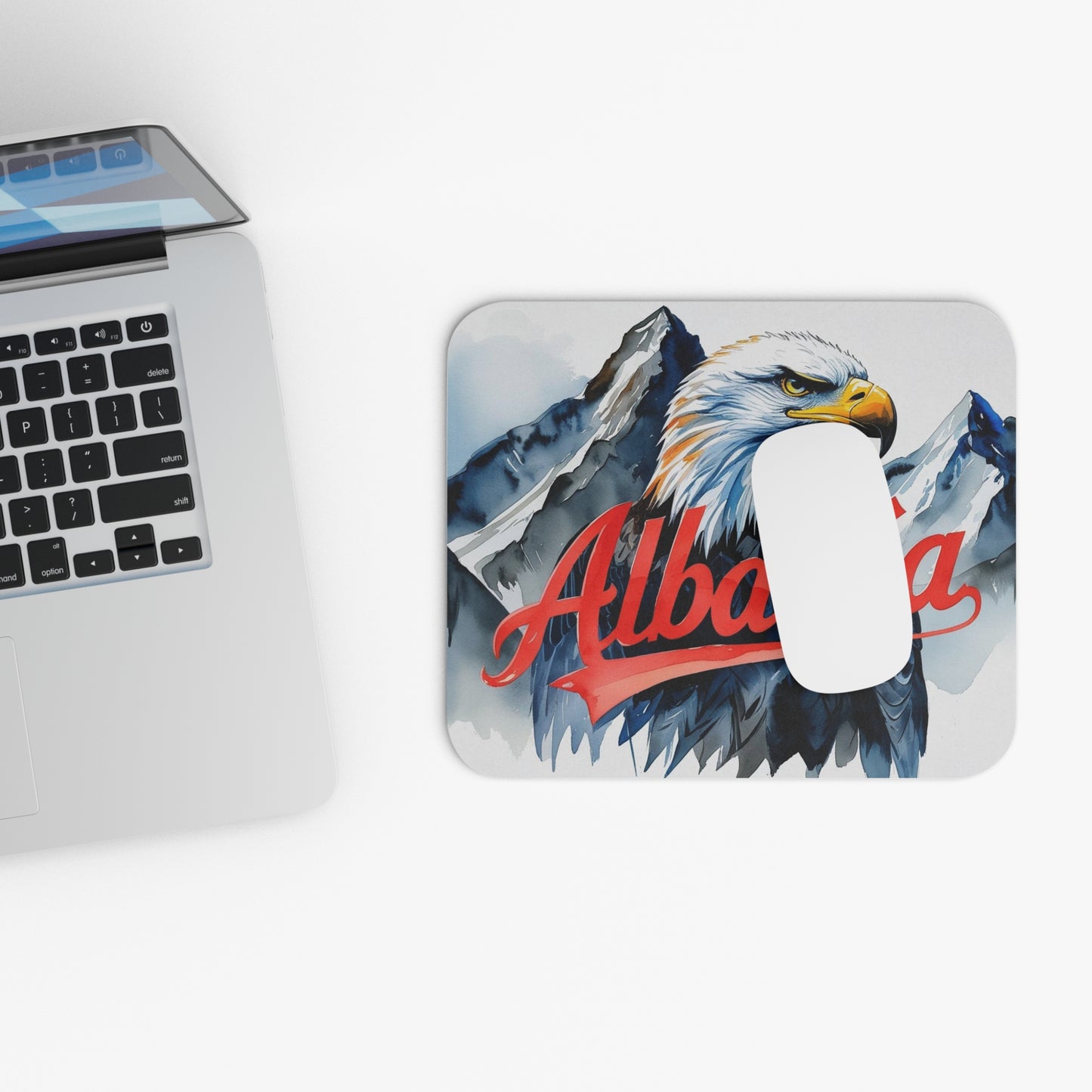 Albanian Eagle Watercolor Mousepad – 9"x8" Bold Double-Headed Eagle | Mountain Backdrop | Patriotic Albania Desk Accessory