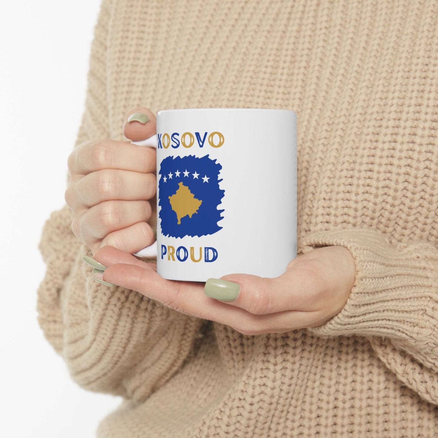 Kosovo Proud Mug – 11oz Ceramic Cup | Yellow & Blue Flag Design for Everyday Pride, Gift Giving & Cultural Celebrations