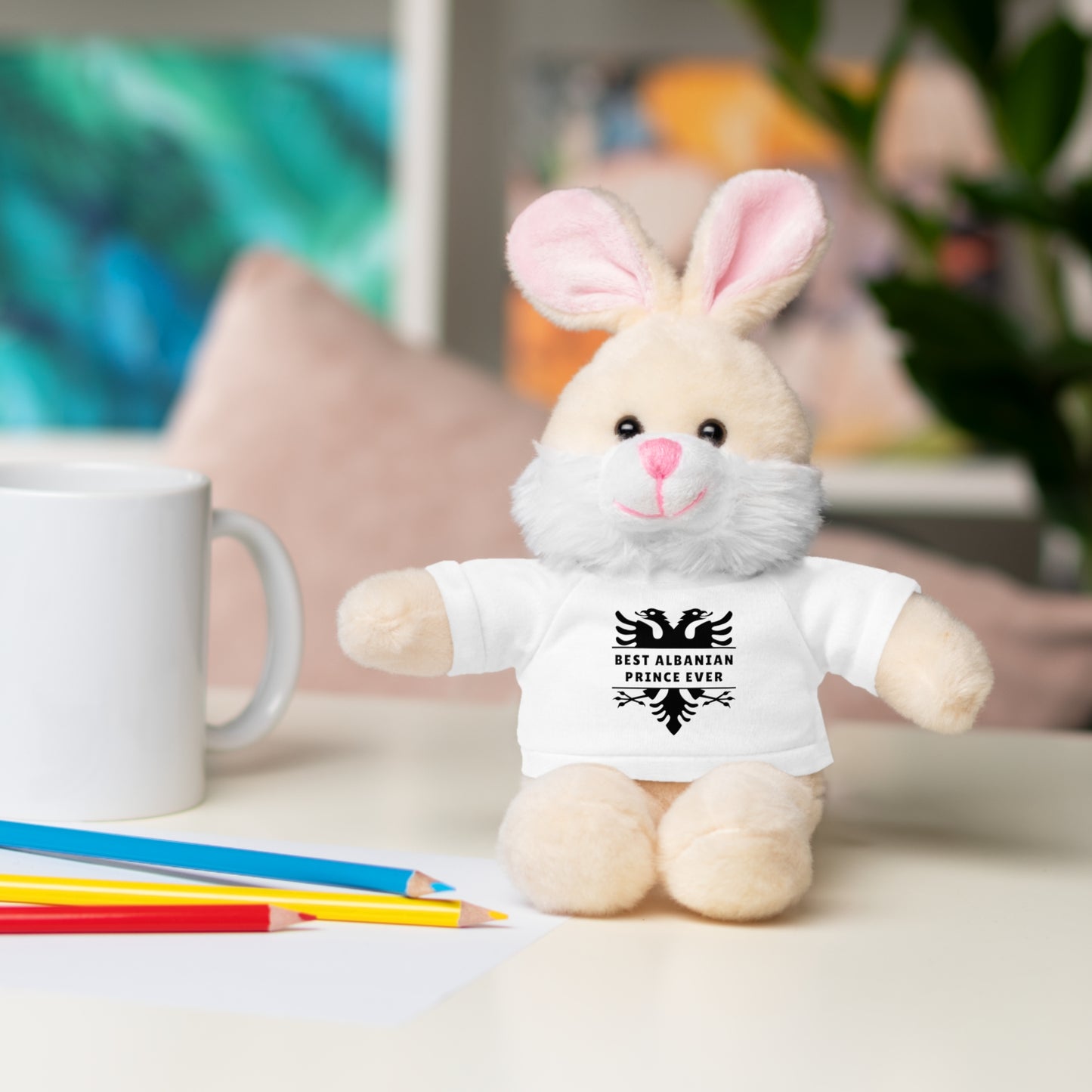 Best Albanian Prince Ever | Personalized 8" Plush Bunny | Multi-Color Custom Tee | Cute Gift for Kids