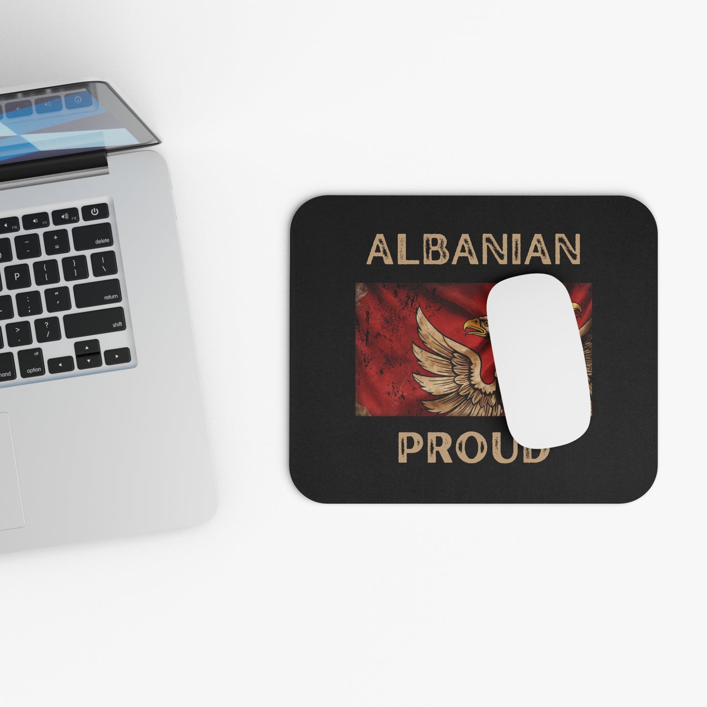 Albanian Proud Mouse Pad – Distressed Eagle Design | Flag-Inspired Desk Accessory for Home, Office, or Gaming